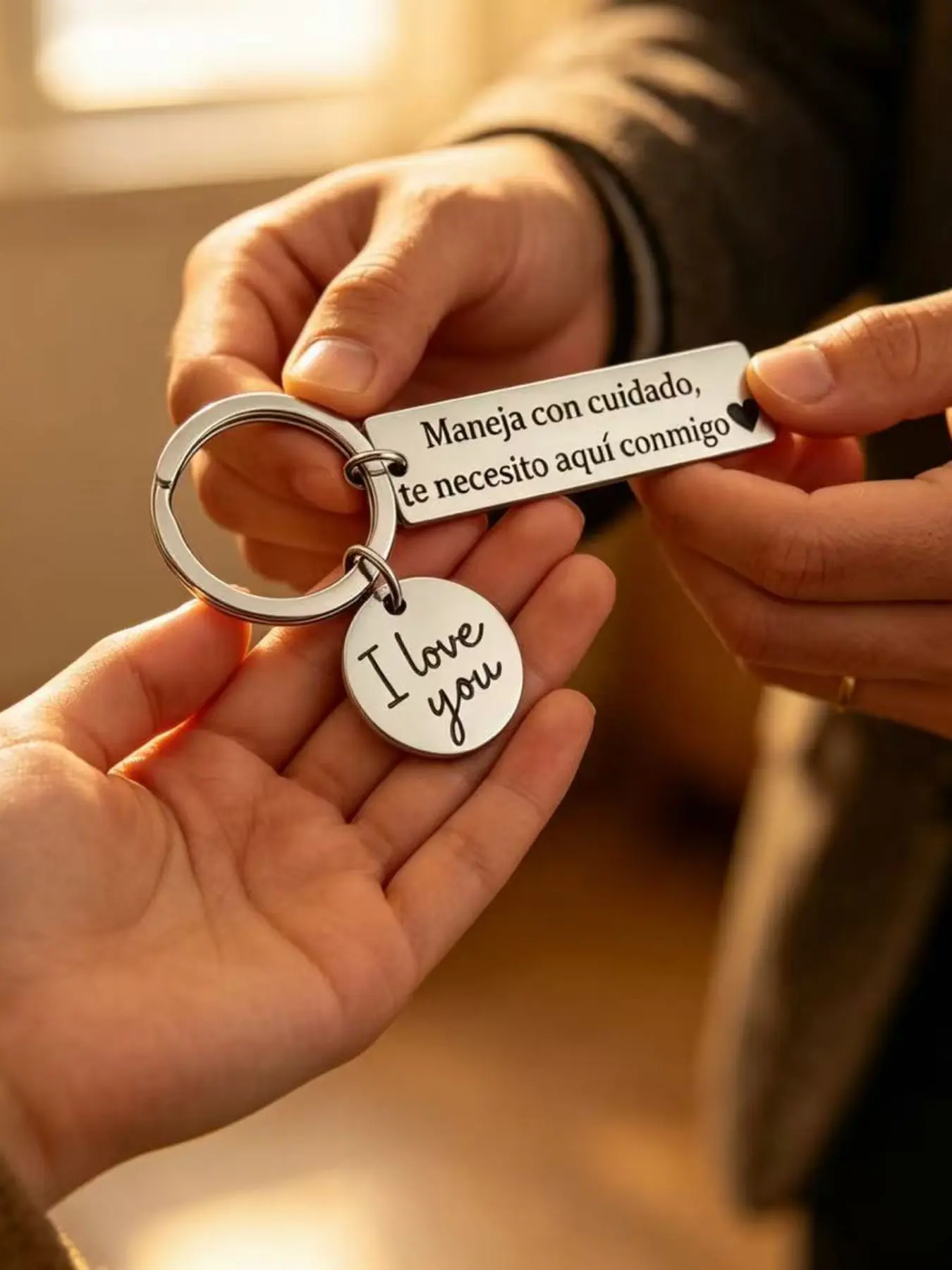 Stainless Steel Inspirational Quote Keychain, Round Letter Design, Unisex Key Ring, Perfect Gift for Christmas, Motorcycle Keychain