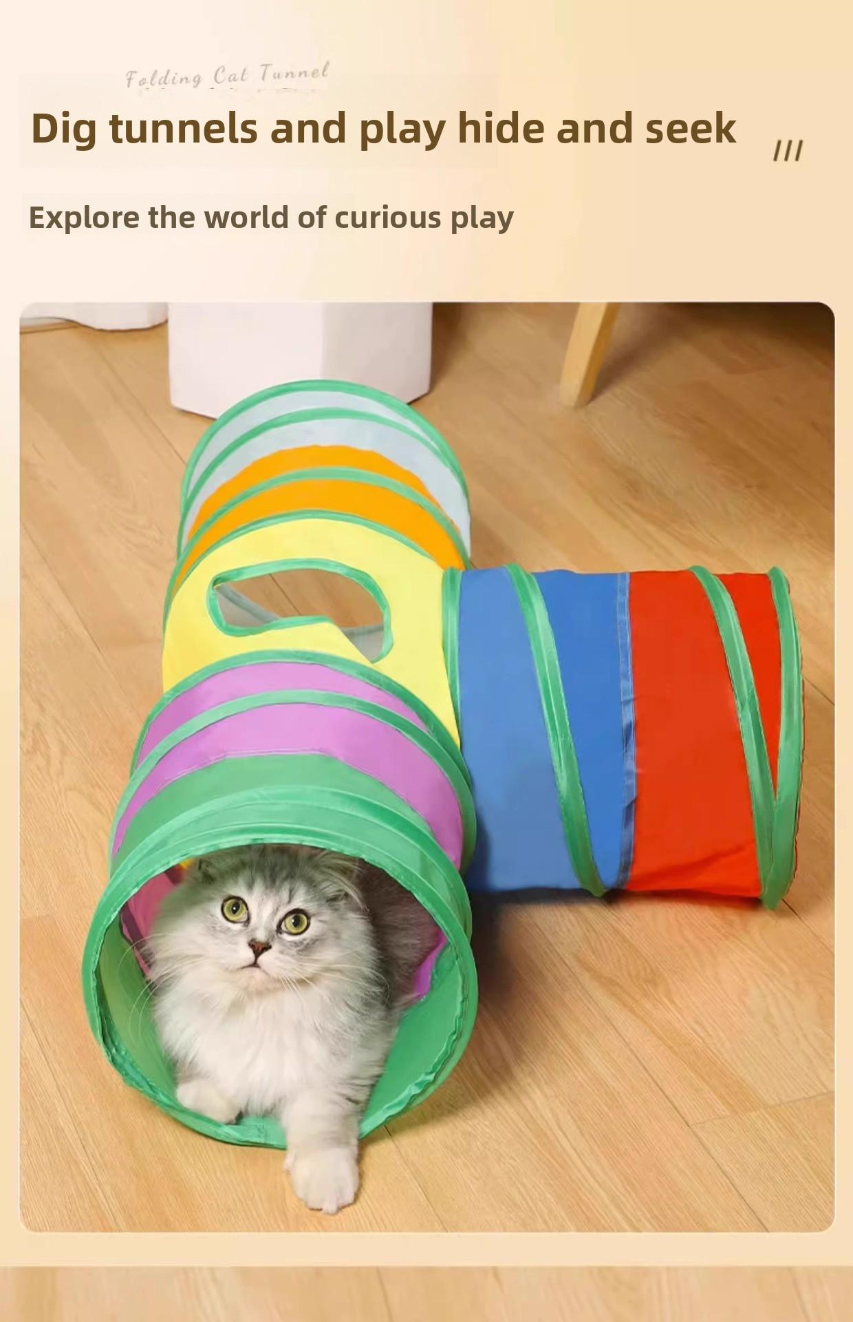 Rainbow direct cat tunnel self-entertainment educational cat toy foldable cat tunnel,Happy space for cats photo toy ball accessory bite resistance rope control Glow-in-the-Dark buttons enrichment puzzle Resistant Inflatable Set puppy dogs child chew funny