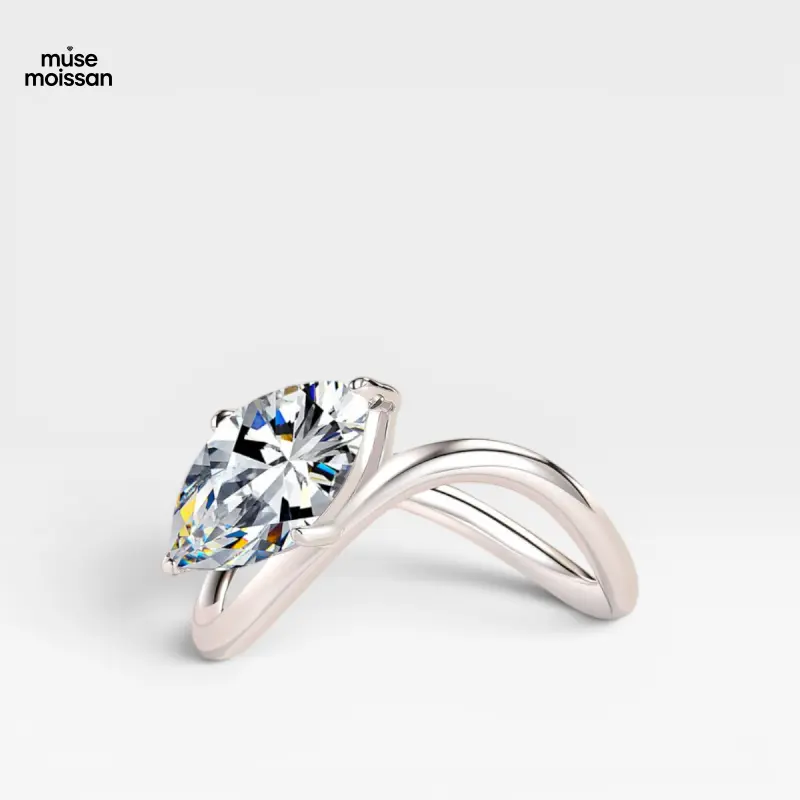 Muse Moissan Women's Marquise-Cut Twisted Wrap Ring in S925 Sterling Silver, D Color GRA Certified Moissanite or Cubic Zirconia, Special Gift, Gift-Ready Packaging, Lab Created