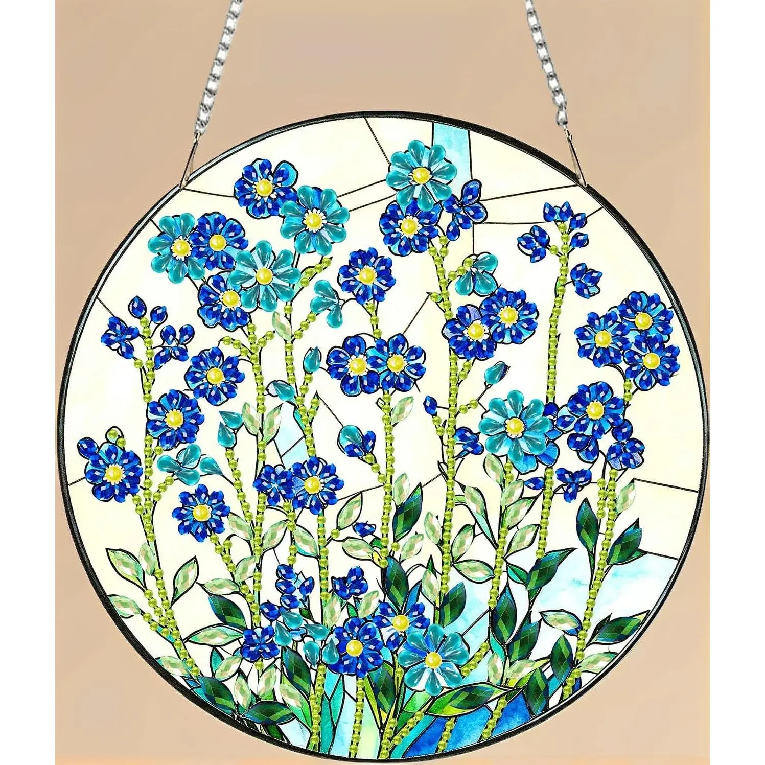 Flowers Hanging Diamond Art Kit for Adults, Forget Me Not, 8x8 in |   Diamond Art Suncatchers Kits, DIY Acrylic Window Sun Catcher Wreath Ornaments, Special Shaped Crafts, Home Wall Garden Decor