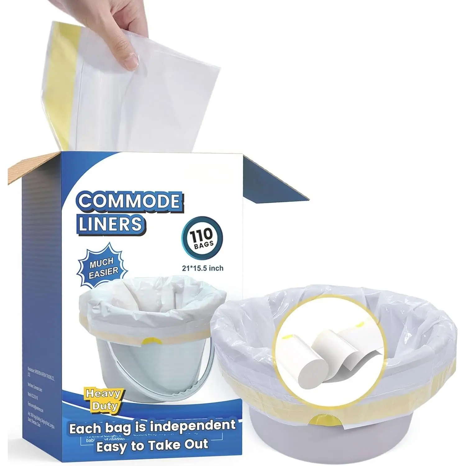 110 Count Commode Liners Disposable  Bags Fits  Standard Bedside Portable Toilet Chair Bucket Potty Bedpan Easy to Use