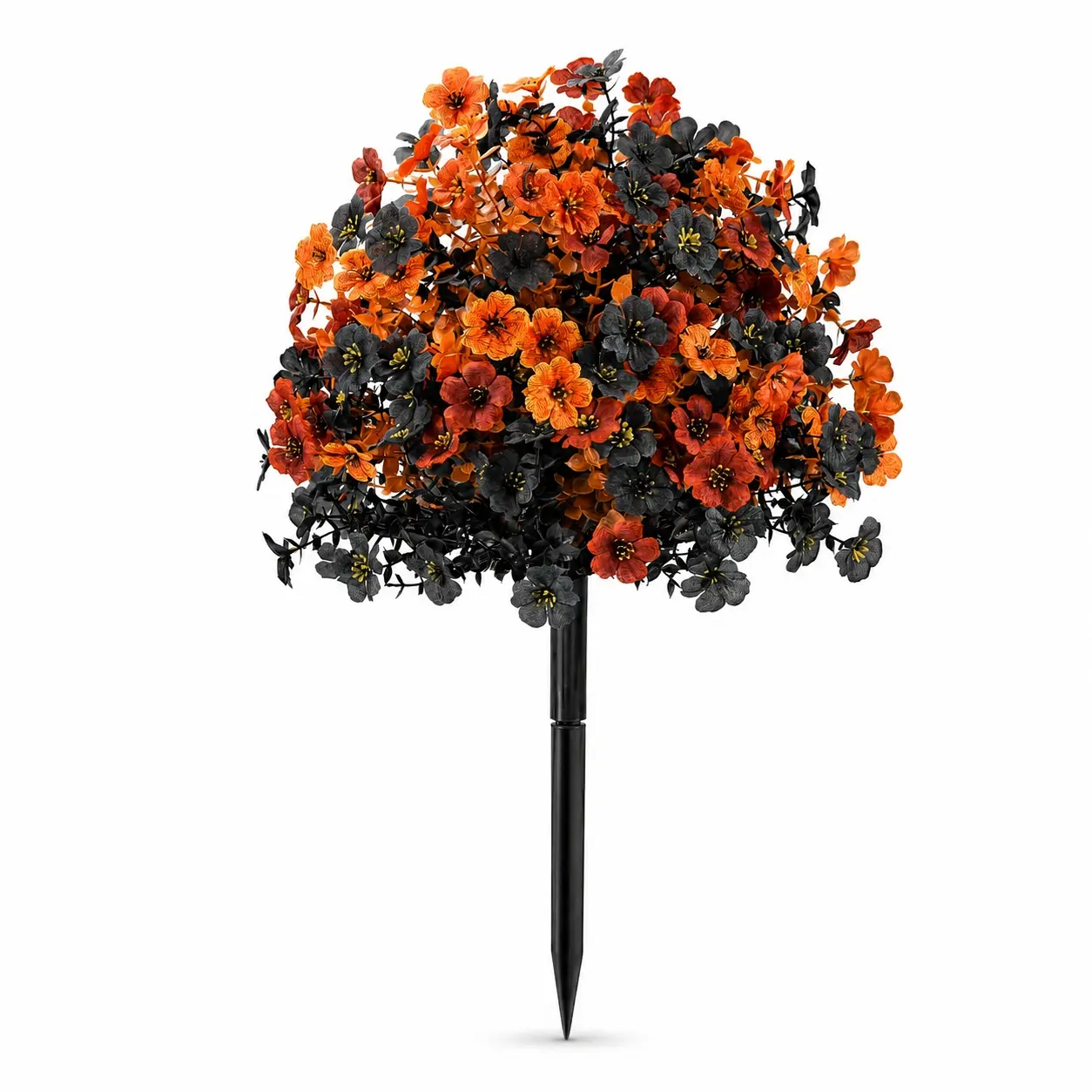 1PC Halloween Artificial Black & Orange Violet Ground Stake Flowers, UV Resistant Fake Floral Bush, Weatherproof Outdoor Flower Plug for Garden Lawn Halloween Thanksgiving Decor