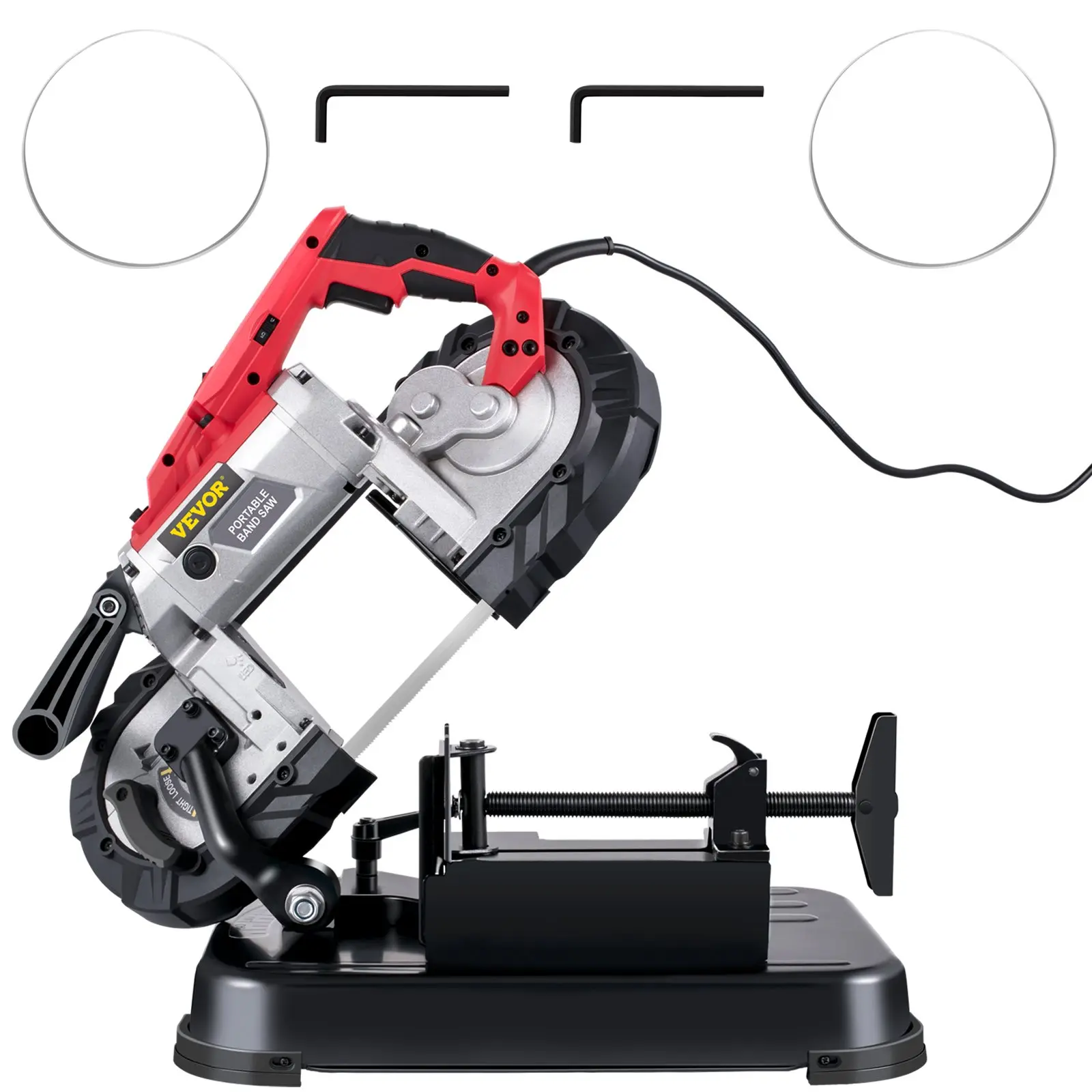 VEVOR Portable Band Saw, 110V Removable Alloy Steel Base Cordless Band Saw, 5 Inch Cutting Capacity Hand held Band Saw, Variable Speed Portable Bandsaw, 10Amp Motor Deep Cut Band saw for Metal Wood