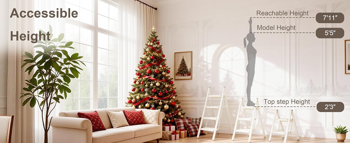 3 Step Ladder,Lightweight Folding Step Stool with Wide Anti-Slip Pedal, 330LBS Capacity, Heavy Duty,Sturdy Iron Metal Step Stool for Home, Kitchen, Closet, Adults, Cream White