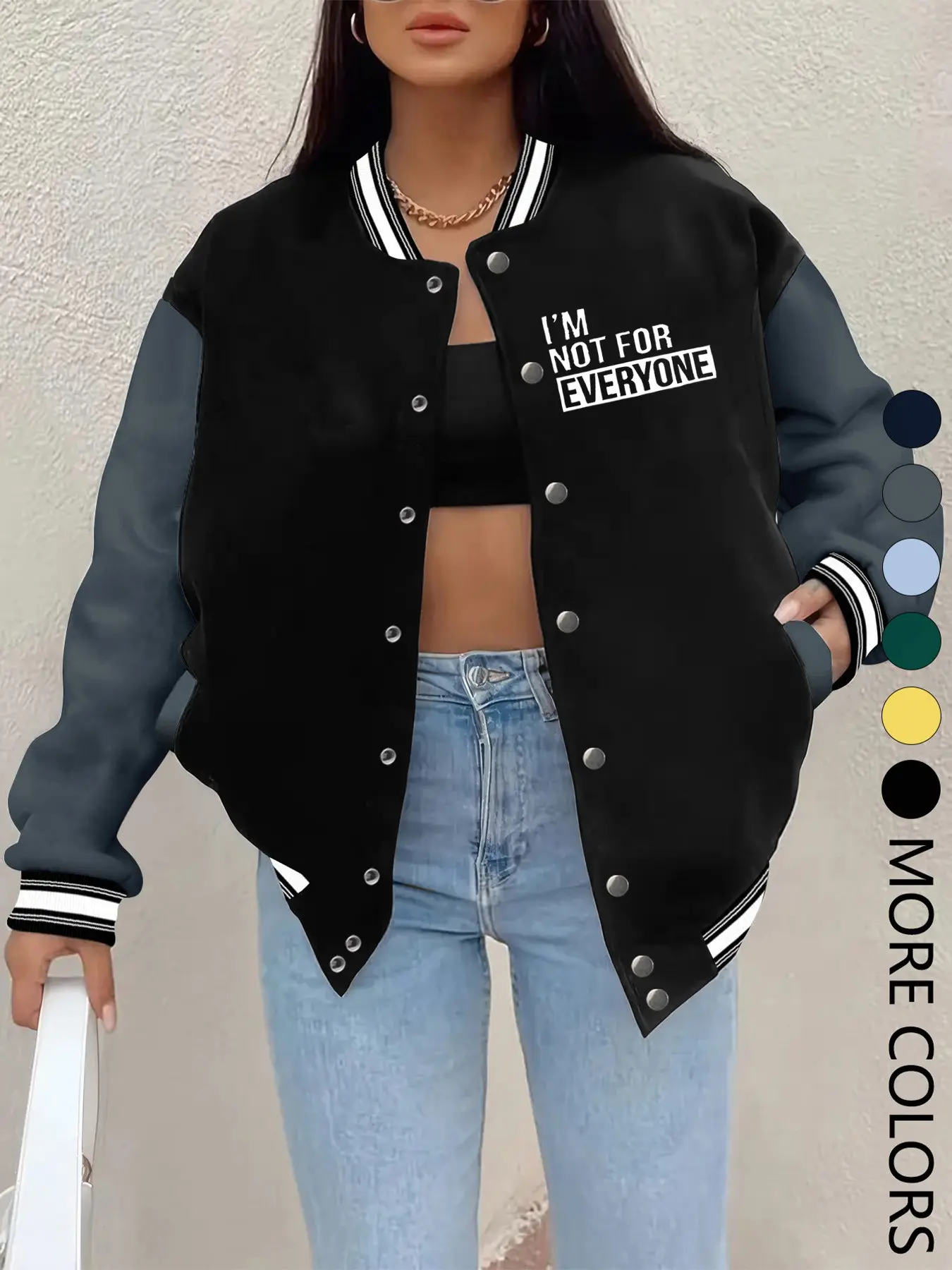 New Women's Baseball Jacket for Fall Winter, Creative Letter Print, Casual Sporty Coat, Comfortable Versatile Jacket, Hip-Hop Style, Multiple Colors