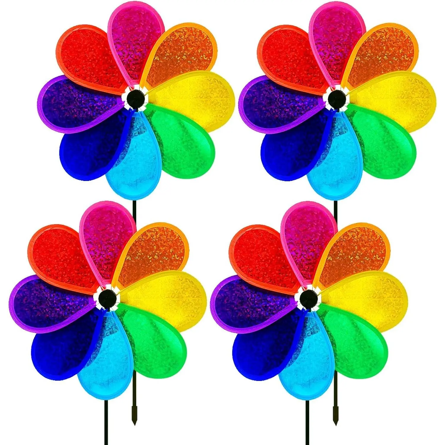 Garden Windmill, 4PCS Whirligigs Windmill, 11.8inch Colorful Pinwheel, Decoration Wind Spinner, DIY Pin Wheel, Plastic Windmill Wheel, Outdoor Courtyard Lawn Wheel Spinner