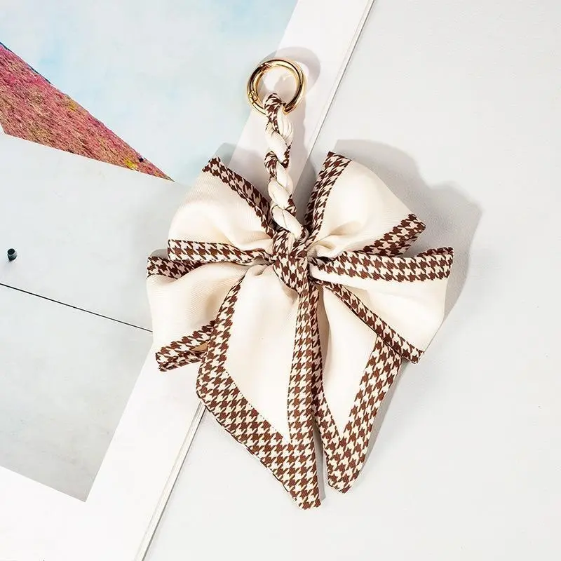 Retro Elegant Houndstooth Bow Keychain, Hand-Woven Rope Metal Ring Exquisite Pendant, Durable Bag Charm for Purse, Daily Everyday Use, Shoulder-Crossbody Bags, Birthday Gift Option