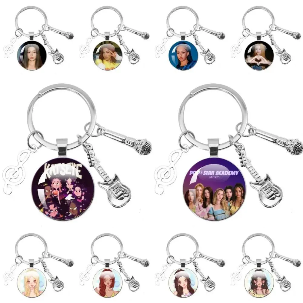KPOP KATSEYE Keychain Katseye Korean Girl Band Glass Pendant Musician Keychain Microphone Accessories Jewelry Charm Gifts