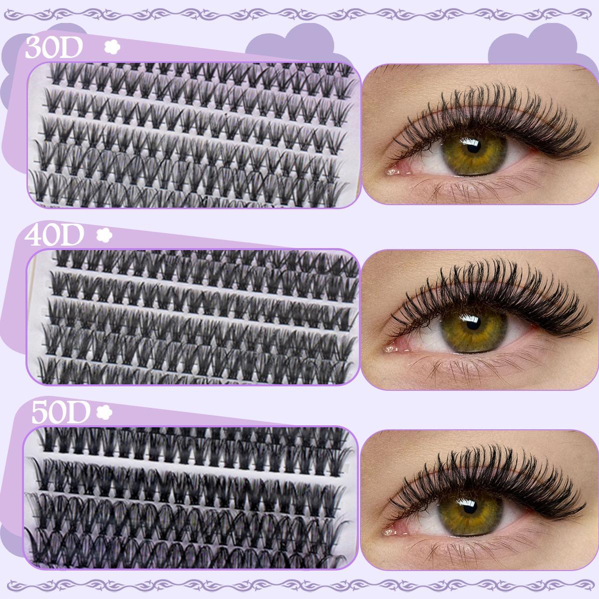 Mixed-Length False Eyelashes with Lash Bond & Seal, Lash Remover, Tweezers, Headband & Wristband, 1 Set Natural-Look Faux Cluster Lashes for DIY Makeup Eyelash Extensions