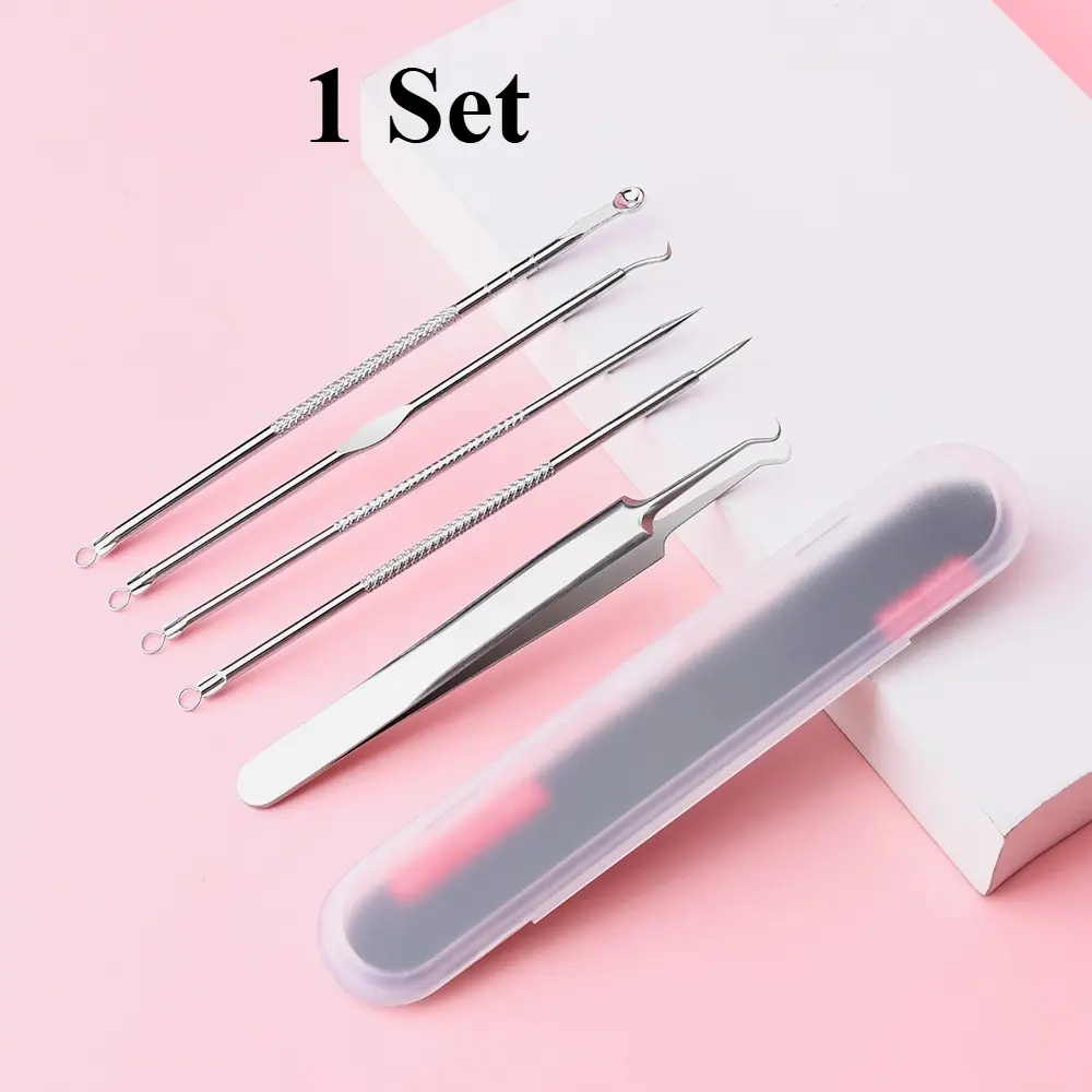 Stainless Steel Acne Clip 5-piece Set, Applicable To Nose and Face Skin Blackhead Acne Extraction Tool