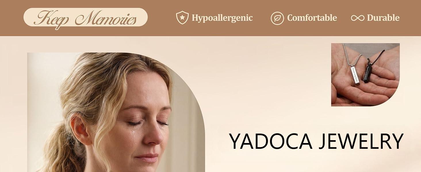 YADOCA 2 Pcs Urn Necklace for Ashes Men Women Keepsakes for Ashes Black Silver Stainless Steel Bar Pendant Necklace Memorial Cremation Jewelry for Lost Love with Engraved Saying