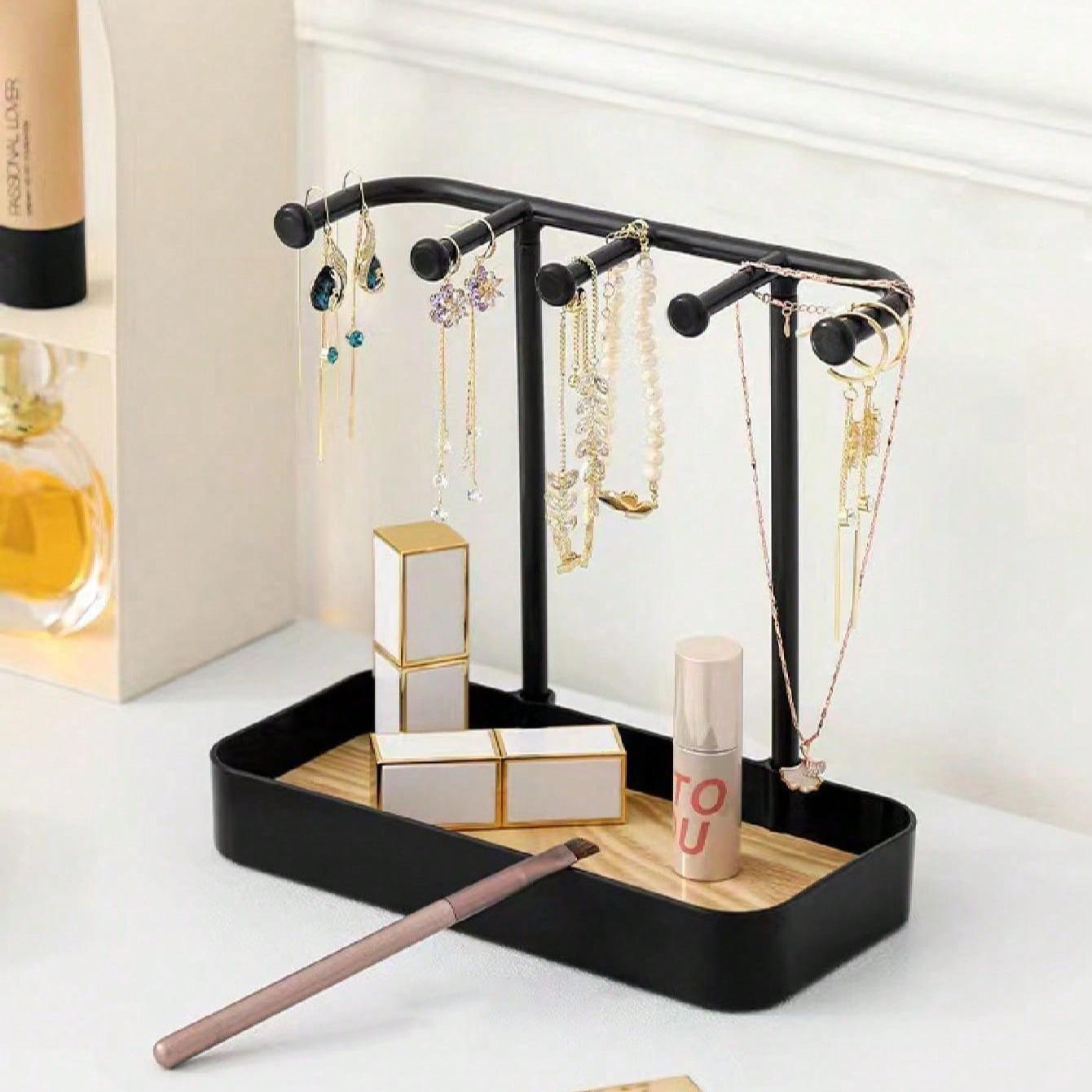 1/2pcs Jewelry Display Rack Organizer for Home, Wooden Necklace Ring Earring Holder, Chic Accessory Storage Stand