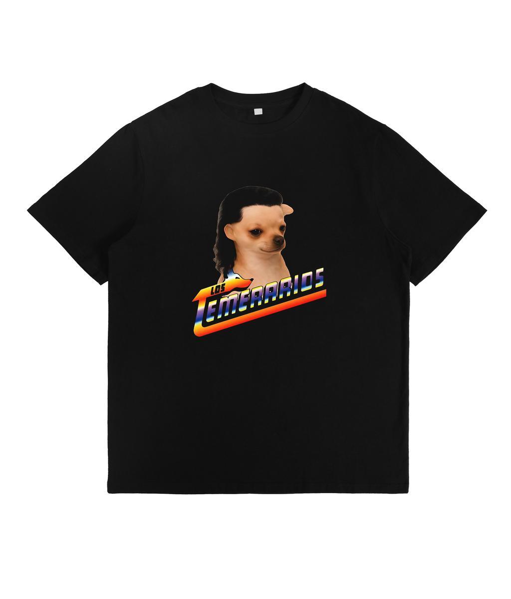Los Temerarios Short-Sleeve T-Shirt with Mullet Head Chihuahua Print, Vintage Latin American Music Fun T-Shirt for Men and Women