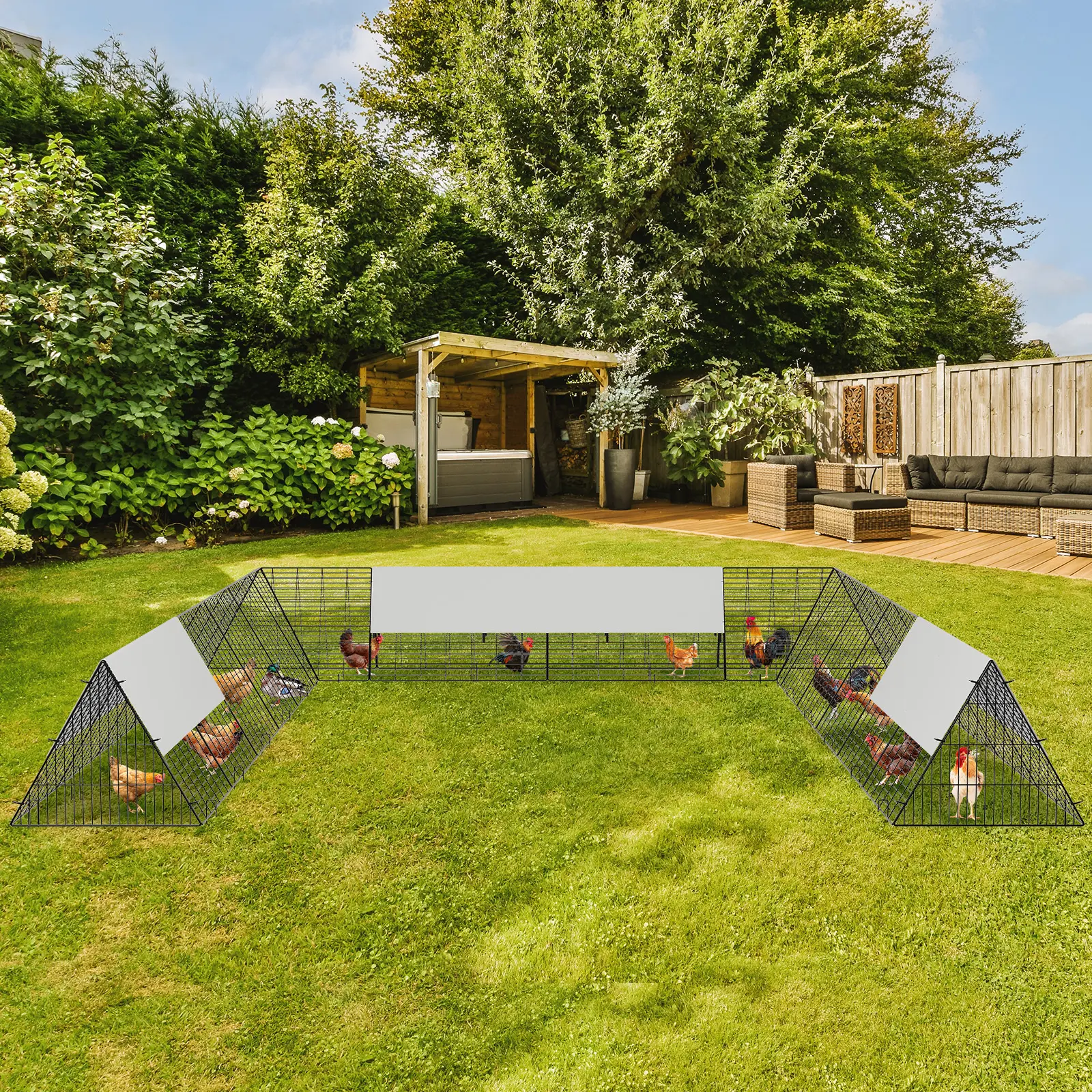 Large Metal Chicken Tunnel Run with Corner Frames, Waterproof UV Cover, Portable Outdoor Cage for Hens Ducks Rabbits