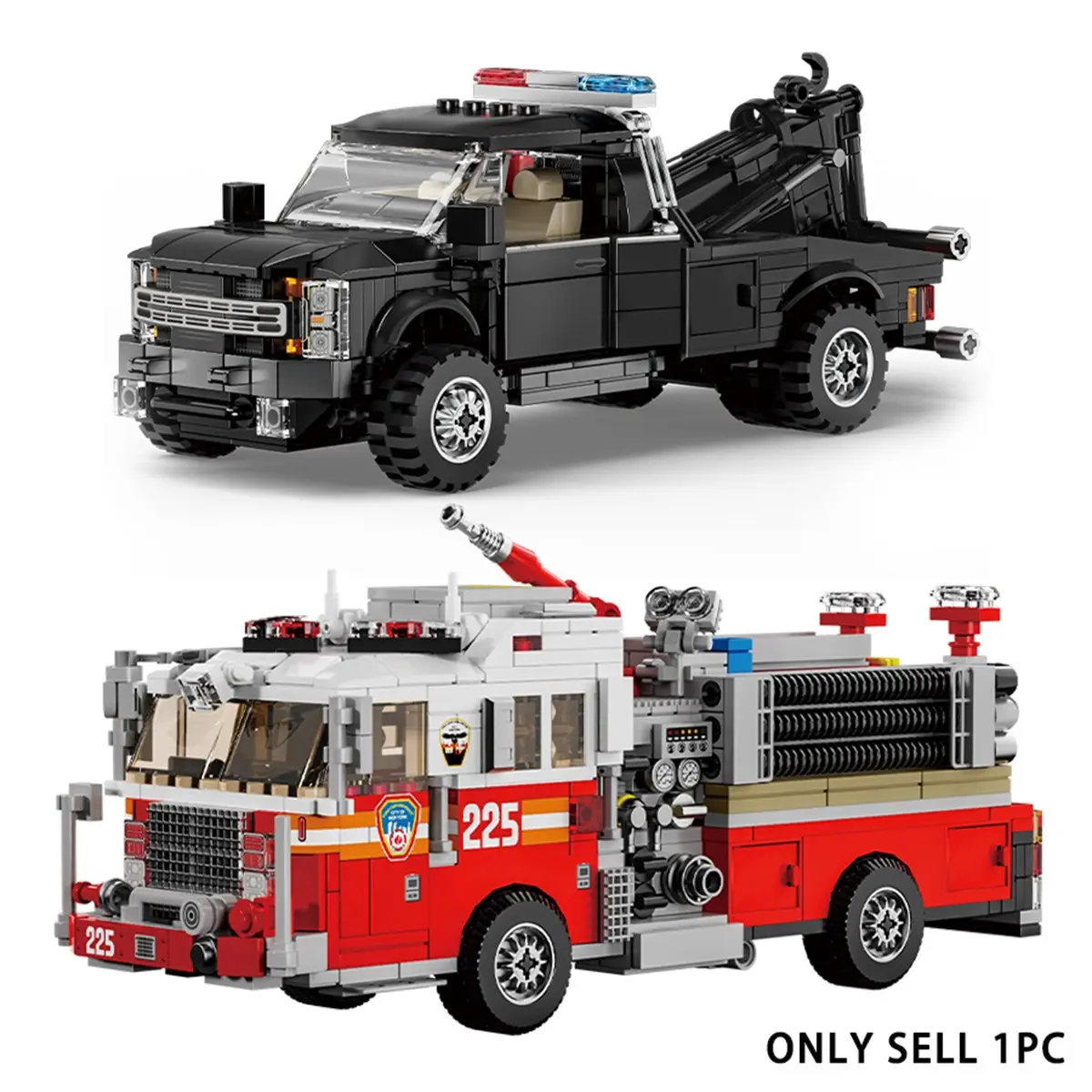 Emergency Fire Truck / F450 Pickup Trailer Building Block Model, City Rescue Car Puzzle Set, Perfect Collectible for Car Enthusiasts, High-Quality Abs Material