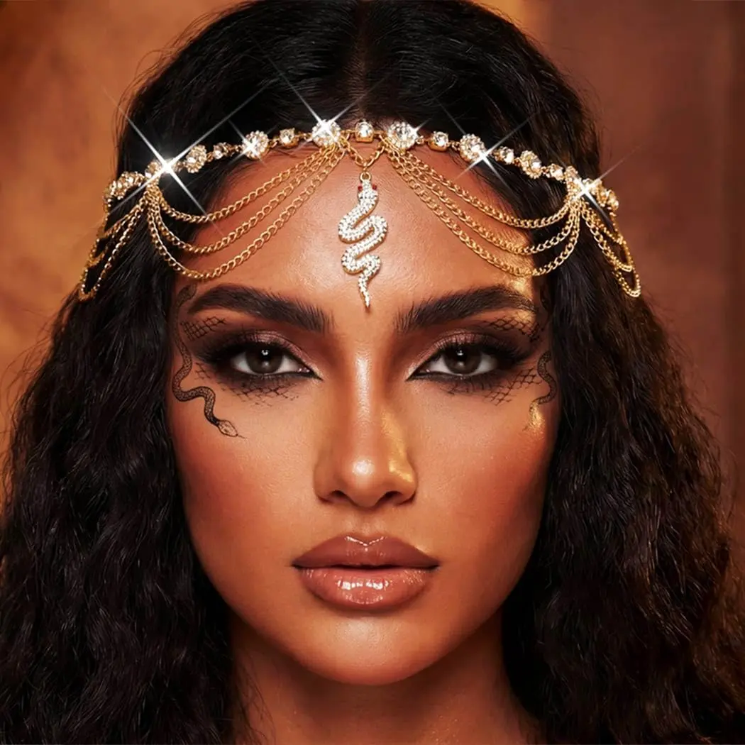 Egyptian Snake Headpiece   Chain  Rhinestone Costume Headband Accessories for Women