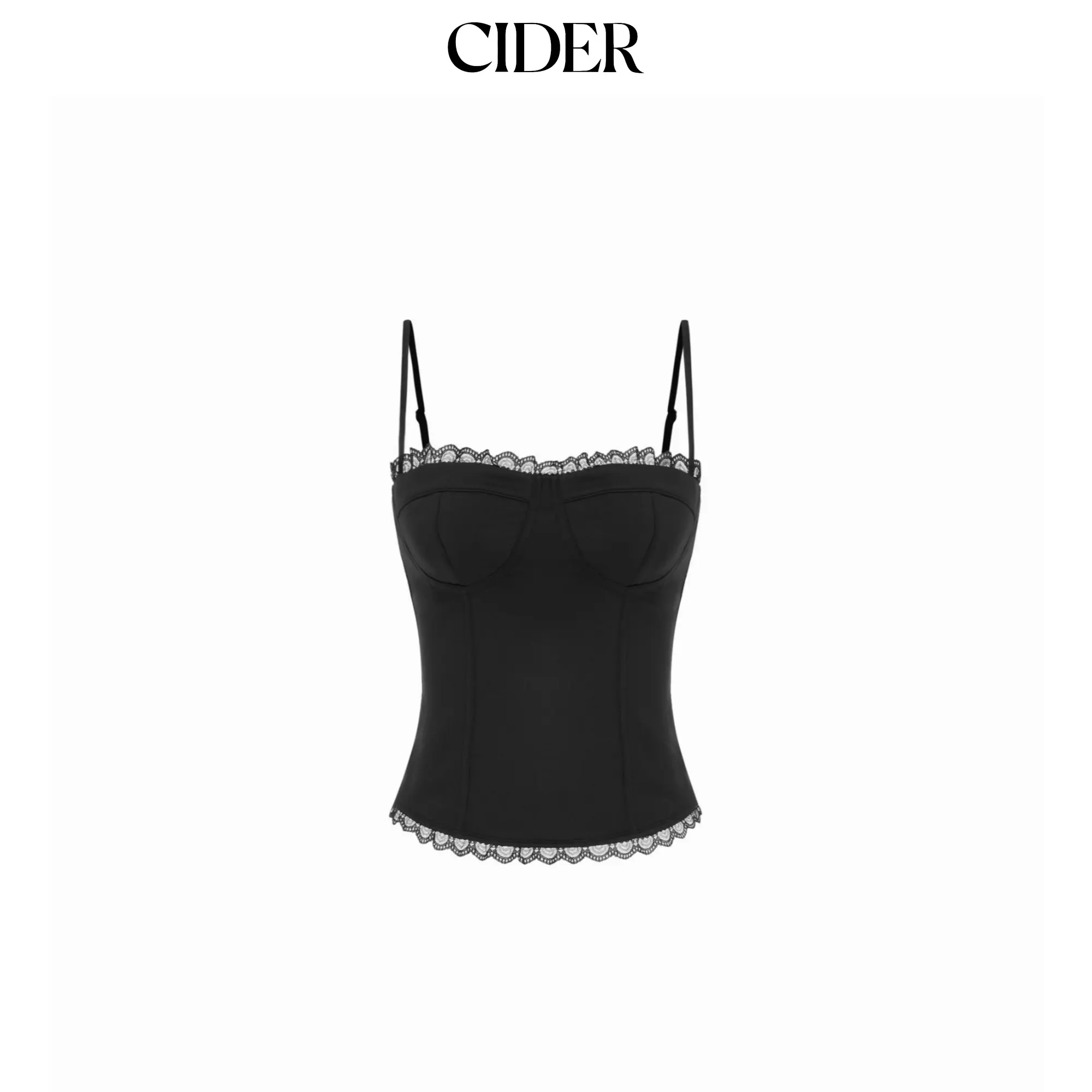 Cider Sweetheart Neck Lace Trim Slim Corset Cami Top