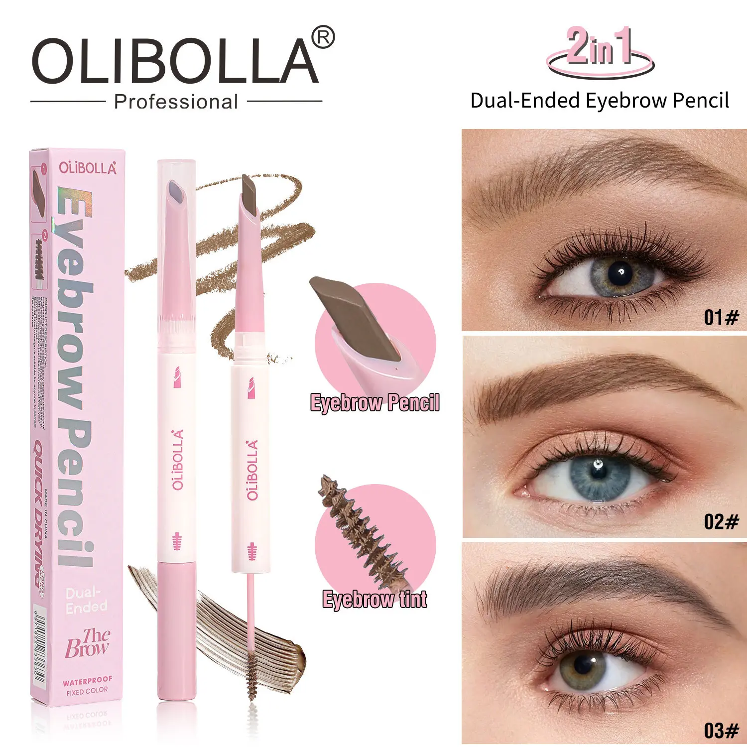 Double Headed Eyebrow Pencil, Waterproof, Sweat Proof, Non Fading, Extremely Fine Cutting Blade, Precision Eyebrow Pencil, Eyebrow Dye, Two in One, Long-lasting