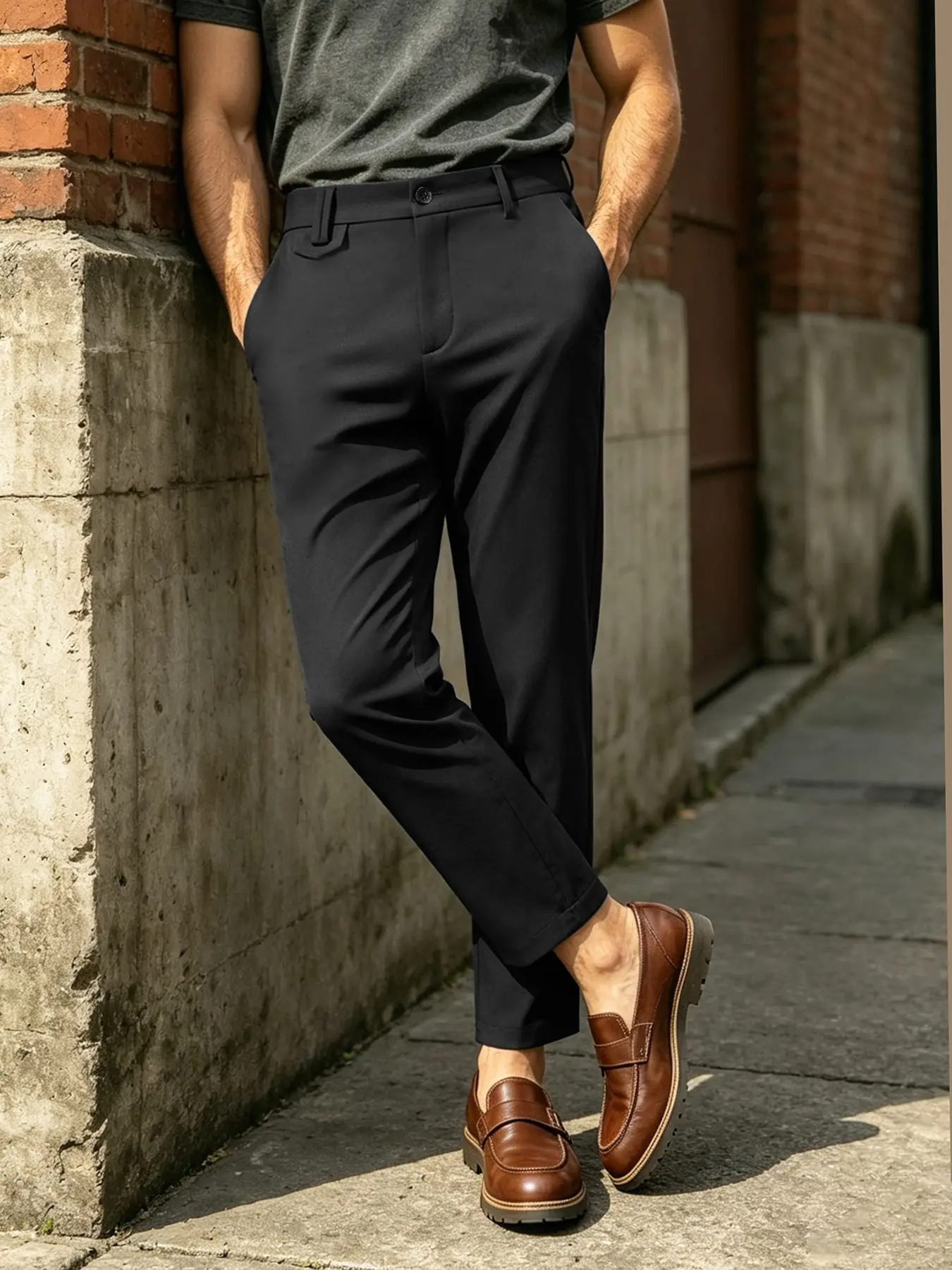 Men's Autumn Casual Pants, Urban Light Business Style, Wrinkle-Resistant Elastic Waist Long Pants, Office Commute Daily Wear Men's Trousers