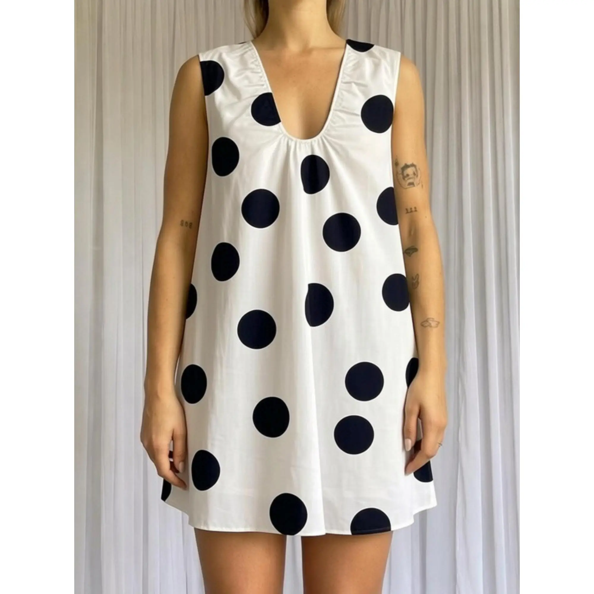 Summer Mini Dress y2k Women Stylish Dot Print V Neck Sleeveless Loose Fit Tank Dress