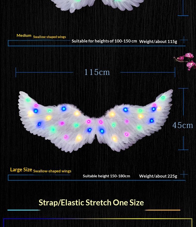 LED Light Source Glowing Feather Wings for Adults & Children Performance Props with Three-speed Switch Colorful Lighting & Built-in Battery