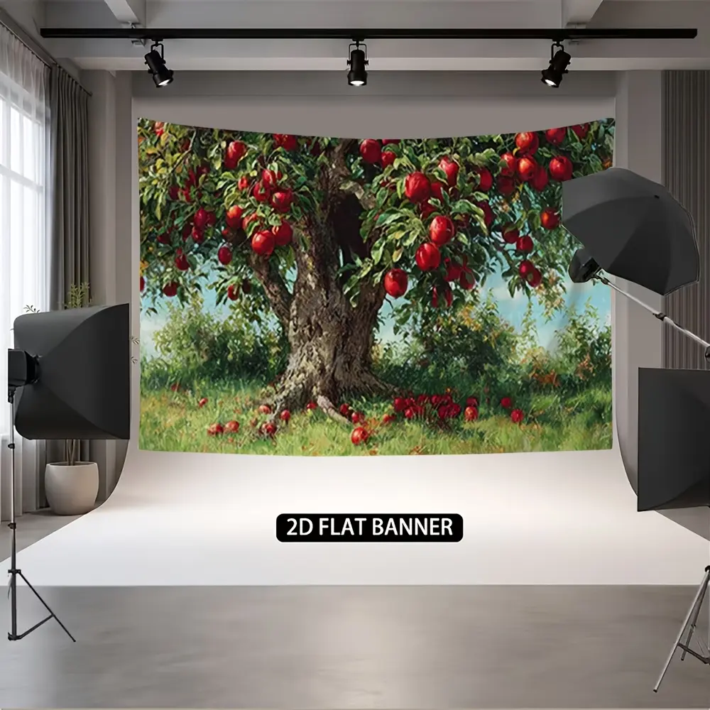 2D Falt Photography Backdrop Printing Vintage Apple Orchard Backdrop, HD High Quality Polyester Fabric, Vivid Fade Resistant, Reusable Easy to Hang, Perfect for Home Wall Decor, Birthday Party