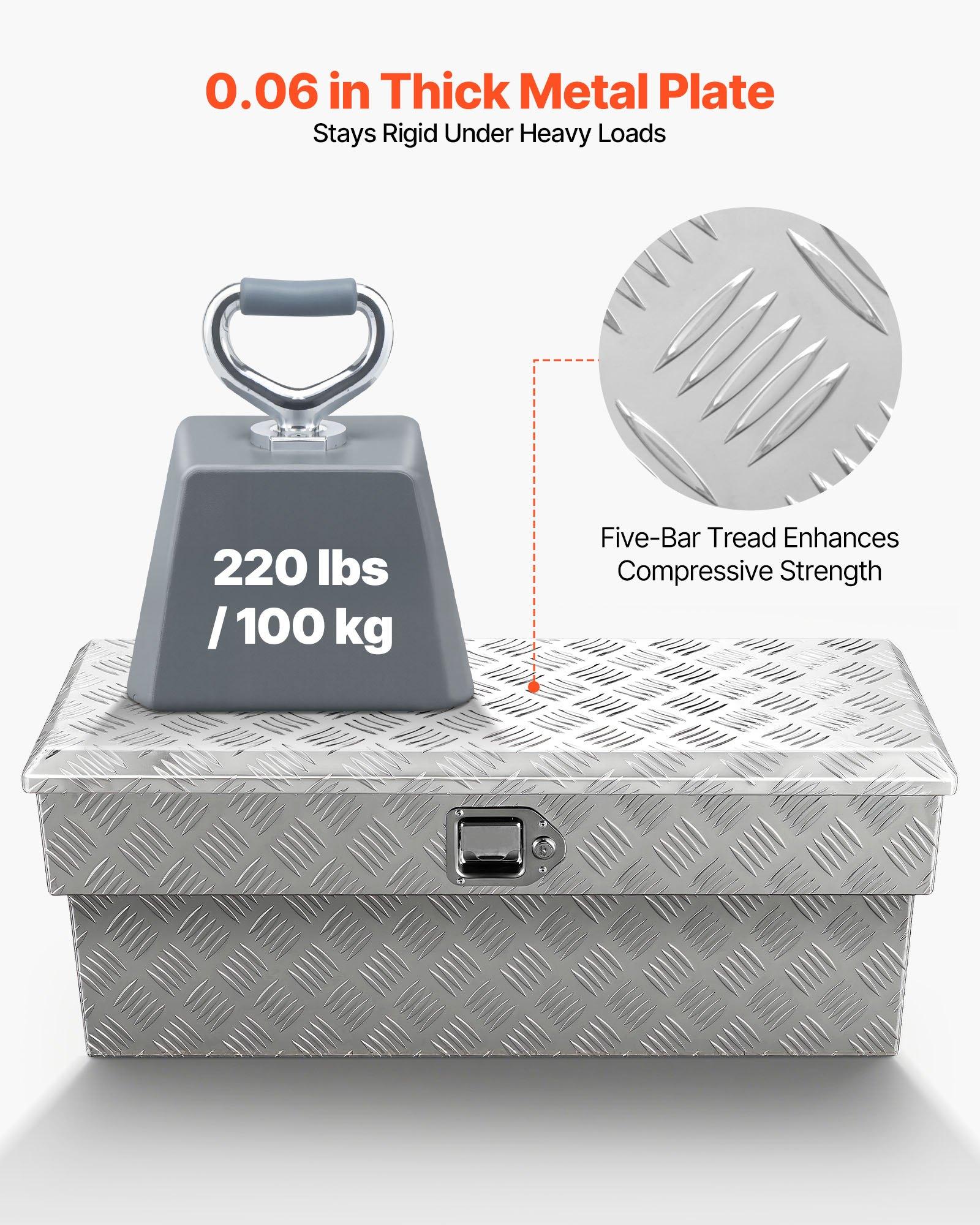 VEVOR Truck Bed Tool Box, Heavy Duty Aluminum Tool Box with Tread Patterns, Storage Toolbox Chest Organizer with Lock and Key, Ideal for Pickup, Truck Bed, RV, Trailer, 34 x 12 x 15.4 in, Silver