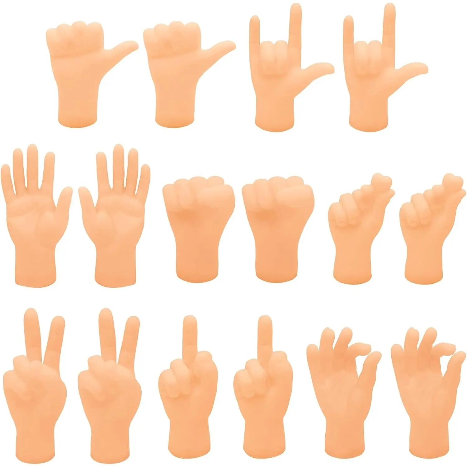 16-Pieces Mini Rubber Finger Puppets Bundle Pack - Realistic Tiny Finger Hands with Expressive Gestures for Desk Decoration, Photo Props, Creative Projects