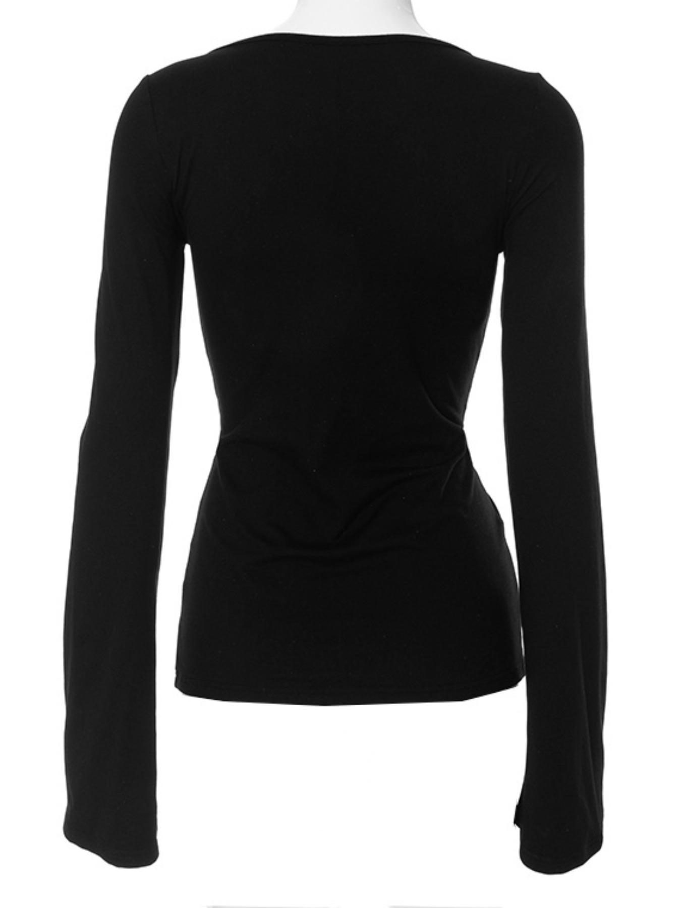 Women's Solid Knot Front Split Hem Tee, Casual Long Sleeve Sweetheart Neck T-Shirt for Fall, Women's Clothing for Daily Wear