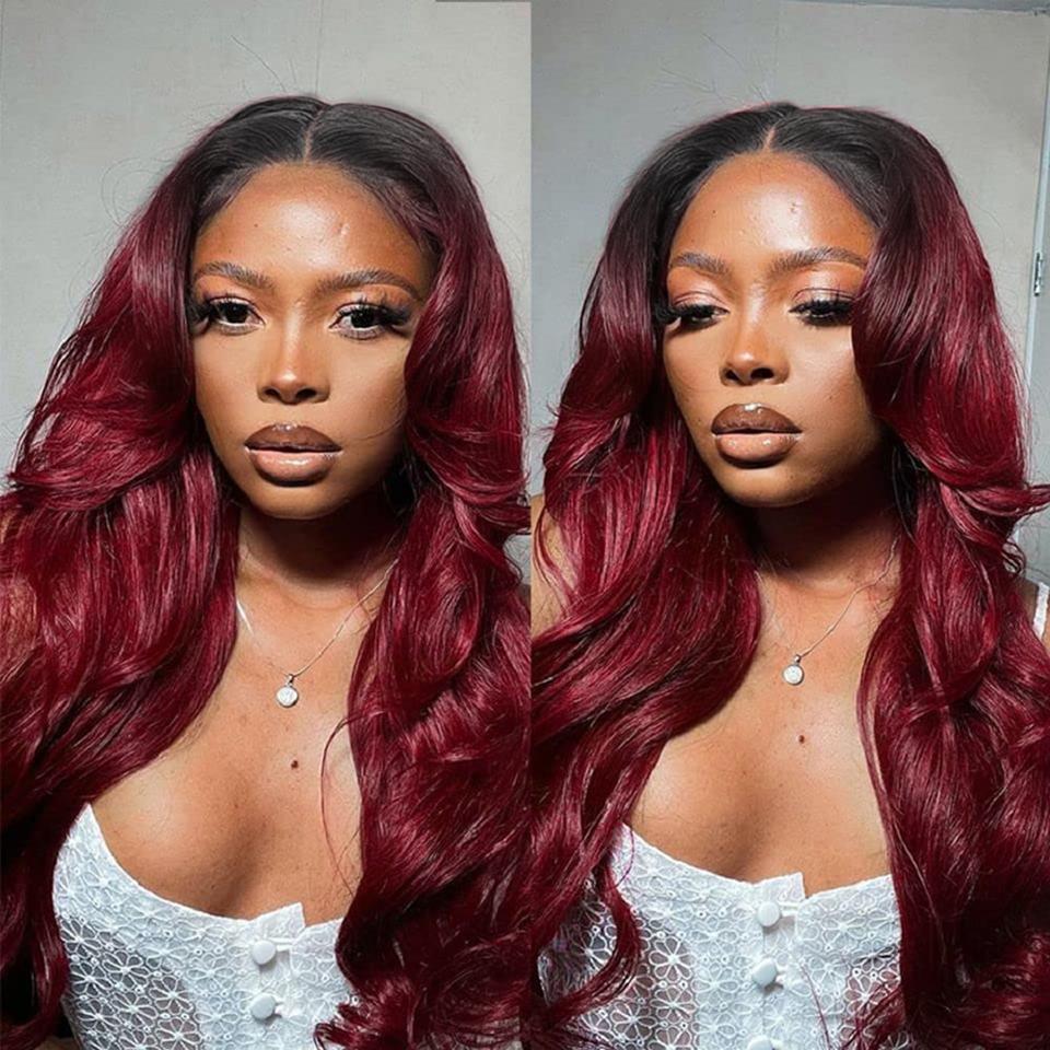 【New In】T1B 99j Burgundy 5x5 Glueless Wigs Omber 1b 99j Body Wave Pre Cut Hd Lace Closure Wig Human Hair Pre Plucked For Women Ready to Wear Glueless Wigs Bling Hair