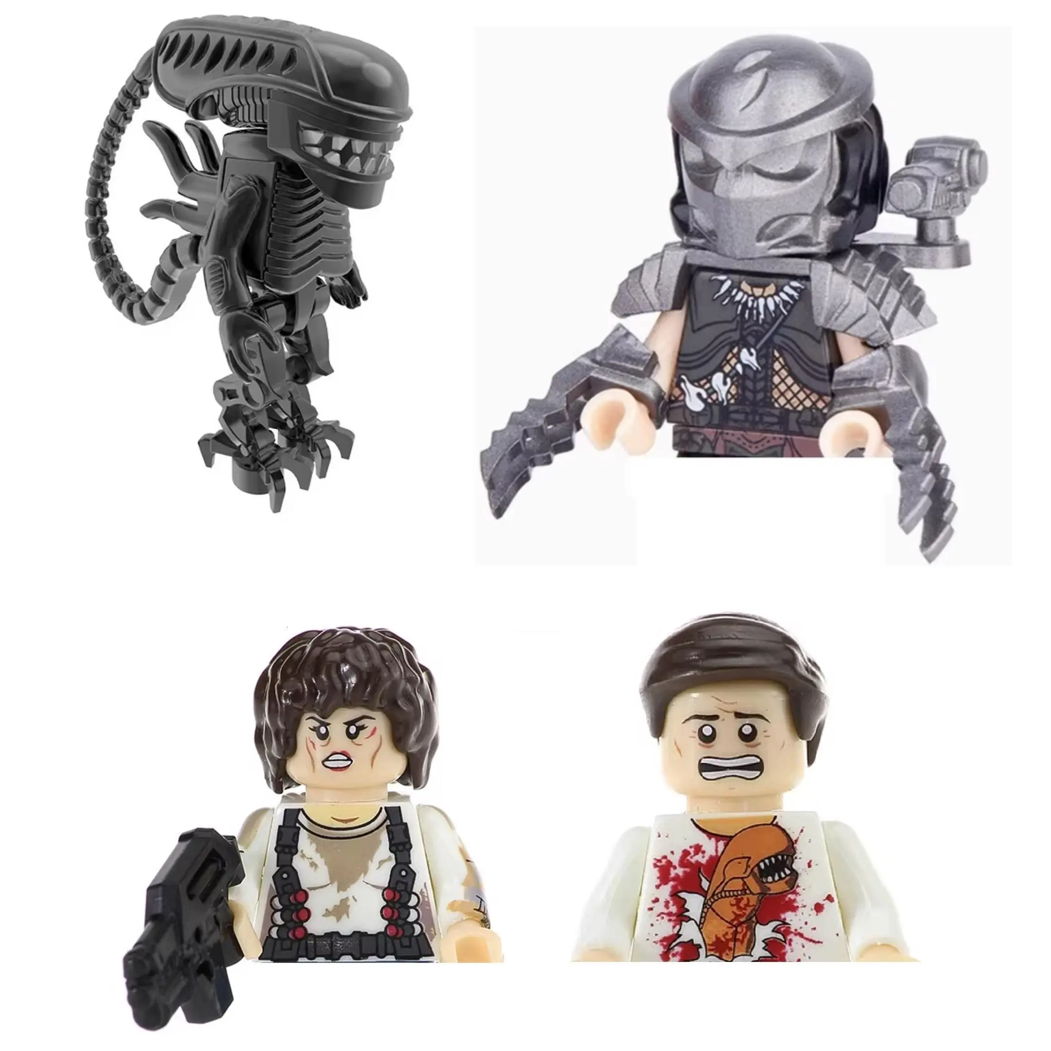 2026 hot item New Predator Building Blocks Alien Mini Action Figure Toys popular, Feet, Weapons
