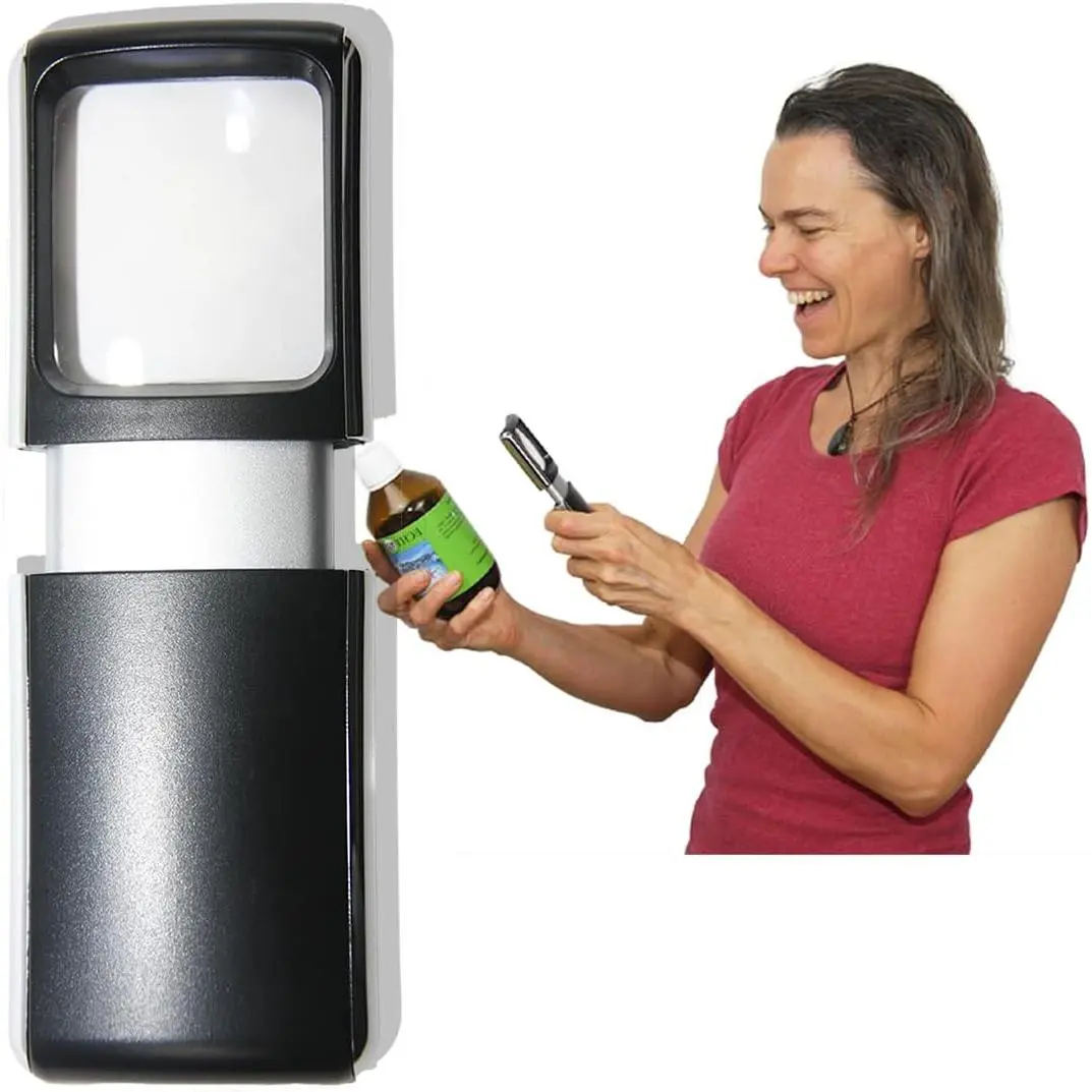 Small-Magnifying-Glass with LED-Light 3X Lighted-Pocket  -Hand Held Lighted Magnify Glasses for Close Work Reading Books  Bottles; Mini Lens for Visually Impaired A Low Vision Aid