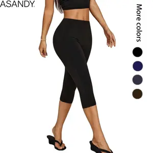 ASANDY Women Black High Waist Solid Color Capri Pants Summer Active Pilates Sporty Casual Fashionable Metal Accent Yoga Activewear