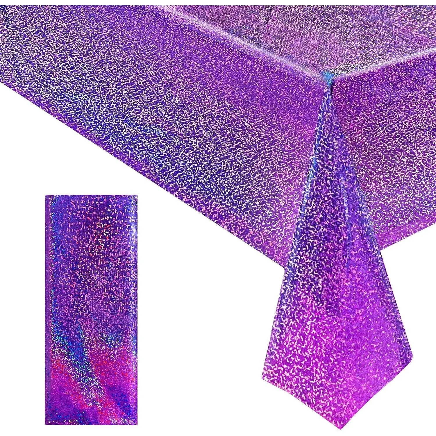 Just Shimmer Sparkling Holographic Laser Tablecloth - Shimmering, Waterproof, Easy to Clean - Ideal for Bachelorette, Birthday, Wedding, and Anniversary Party Decorations (Purple, 1)