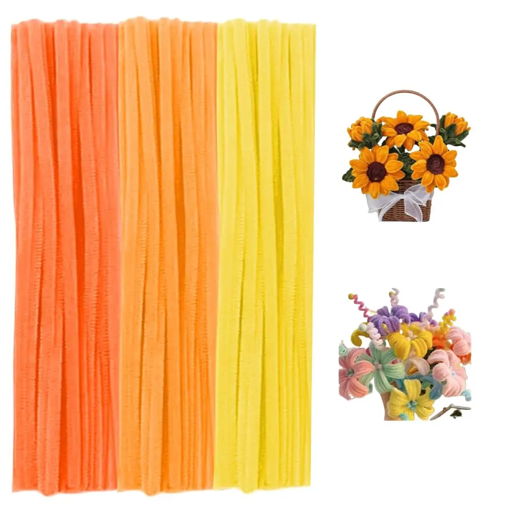 300 count Pipe Cleaners Chenille Stem, 3 Gradient Orange Yellow Pipe Cleaners Set for Fall Thanksgiving Pipe Cleaners DIY Arts Crafts Decorations, Chenille Stems Pipe Cleaners (Yellow)