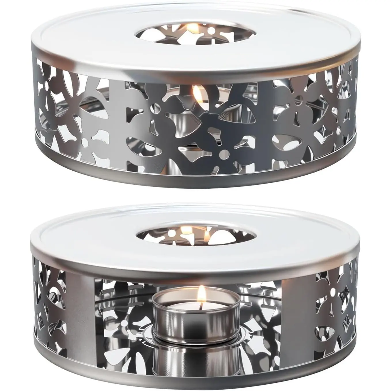 2-Pack Stainless Steel Teapot Warmer with Tealight Holder, Petals Silhouette Design, Kitchenware for Tea Preservation, Home Decor Items, Two Pack