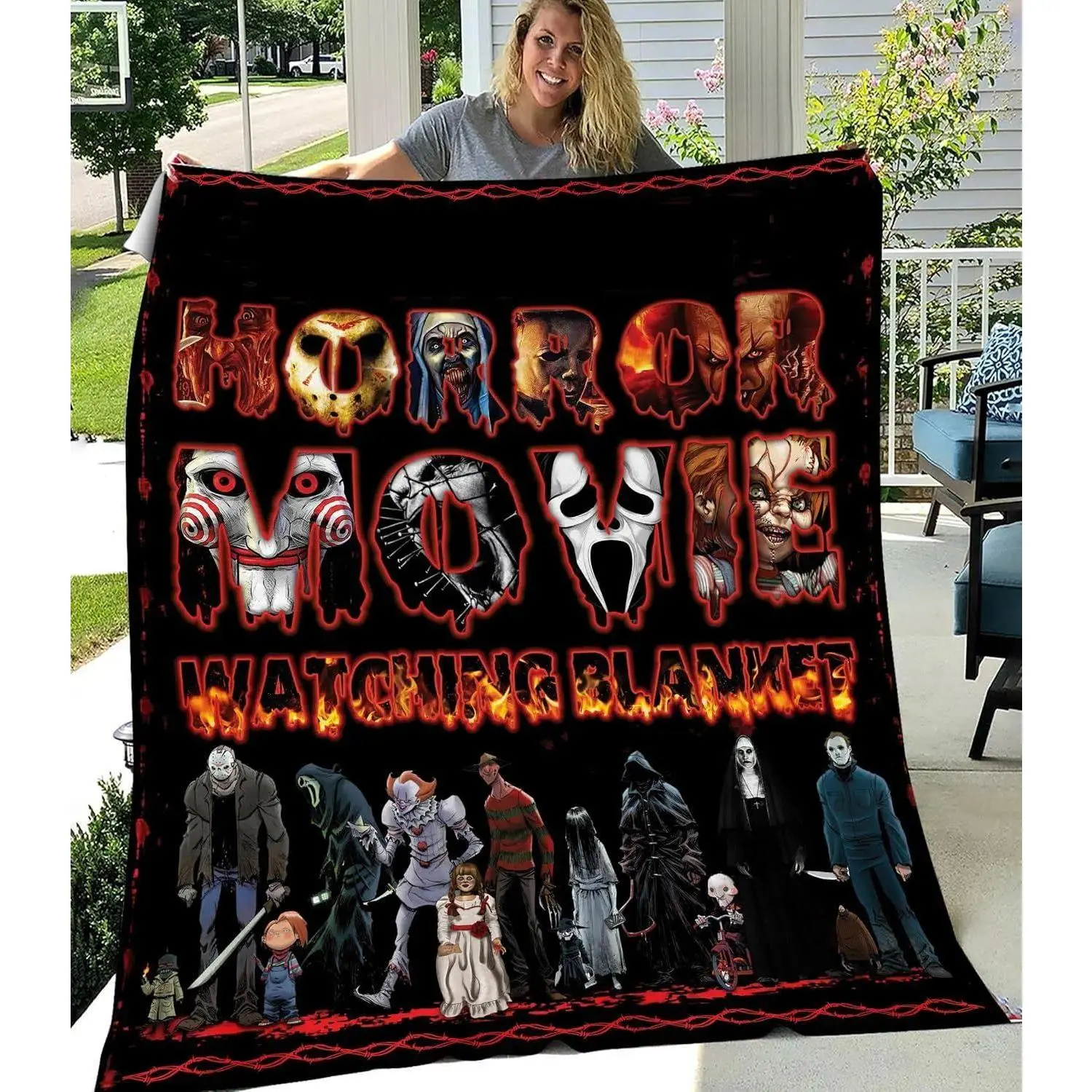 Horror Movie Watching Blanket, Halloween Blanket Gift, Movie Blanket, Horror Blanket Gifts for Halloween, Christmas Blankets Home Bedroom Decor