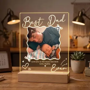 Personalized LED Night Light for Dad, Custom Photo Acrylic Lamp, Father’s Day Gift from Kids, Best Dad Ever Light, Birthday Gift for Dad
