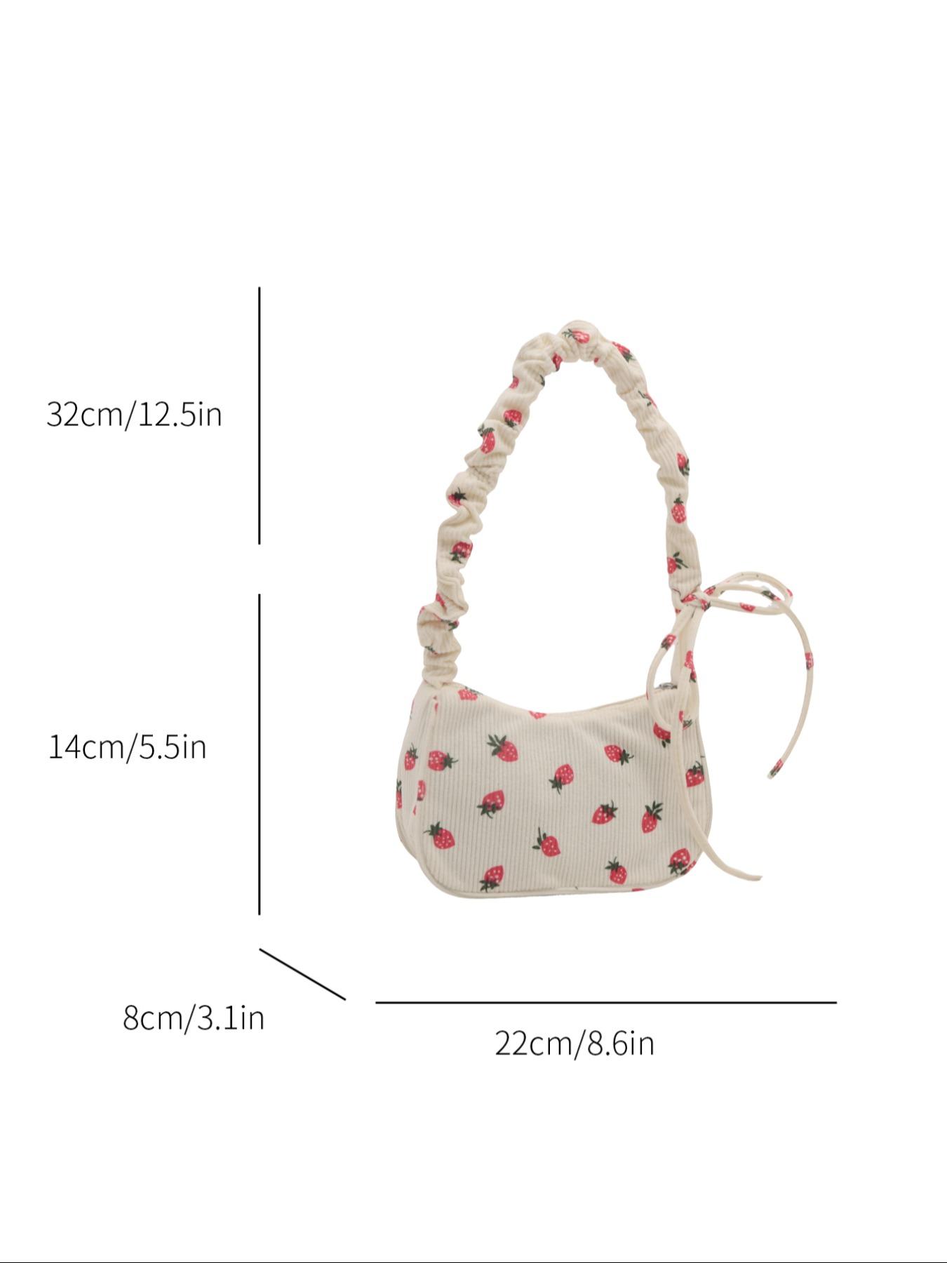 Cute Strawberry Print Underarm Bag, Drawstring Design, Soft Casual Fruit Pattern Shoulder Clutch, Versatile Handbag for Women