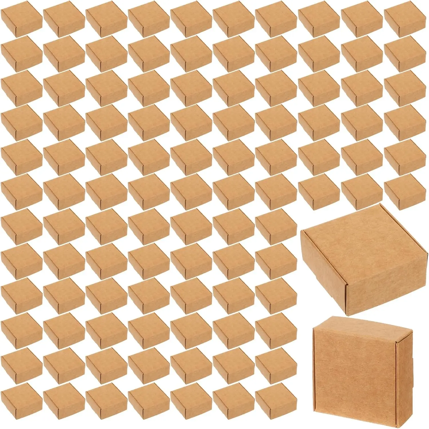 100 count Mini Cardboard Boxes, 2.16" x 2.16" x 1" Small  Boxes Brown  Paper Packaging Boxes Foldable Shipping Box for , Art Crafts, Small Business Packing, Party Favors