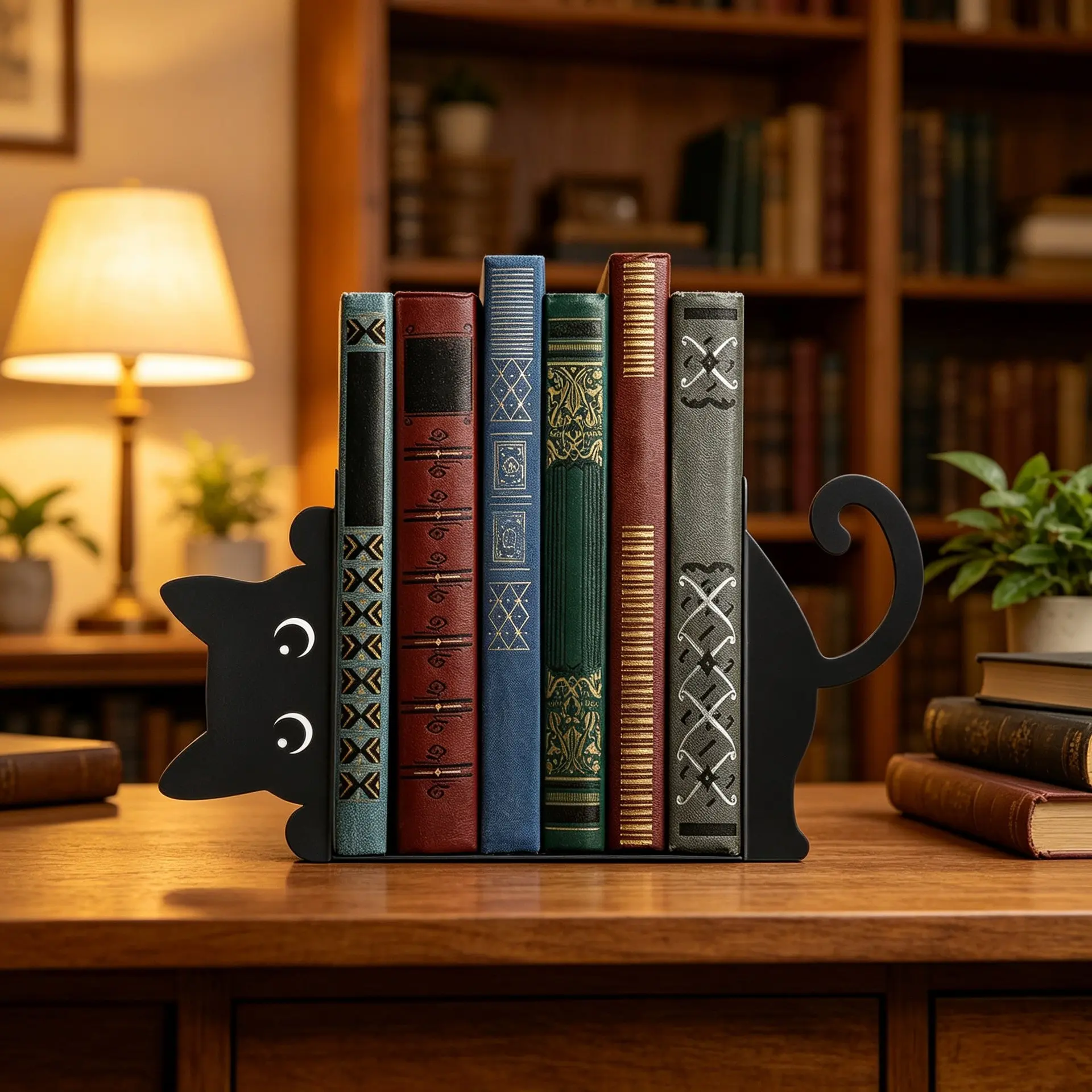 Cute Cat Metal Decor Bookends, Aesthetic Desk Accessories, Durable Metal Book Stopper Art Ornament For Study Bookshelf, Unique Gift For Book Lovers, Nice Halloween Gift