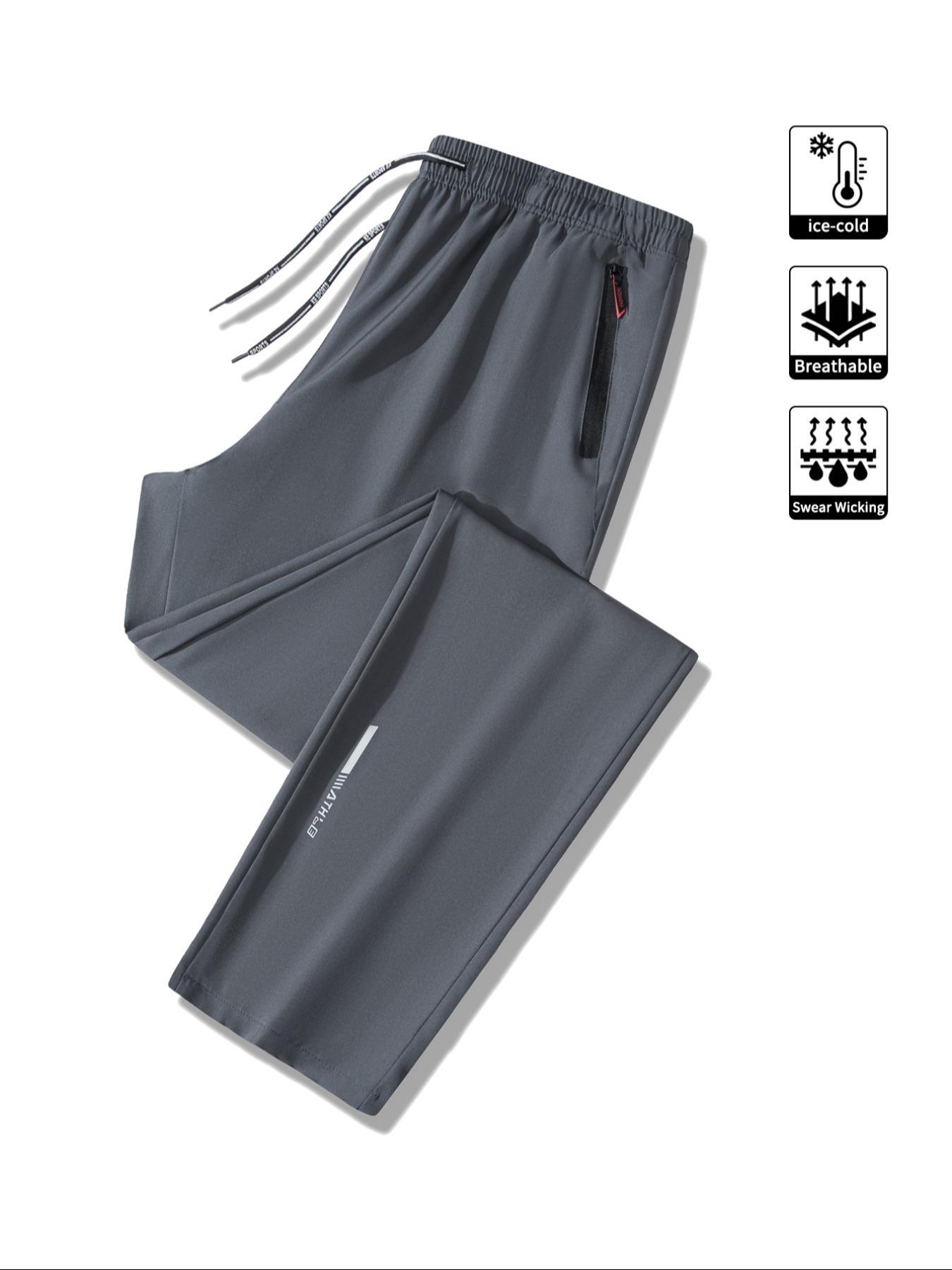 Men's Sporty Thin version Fitted Long Pants Set, Athletic Style Activewear, Zipper Pockets & Elastic Waistband Design, Breathable Sweat-Wicking Fabric for Outdoor Sports & Fitness