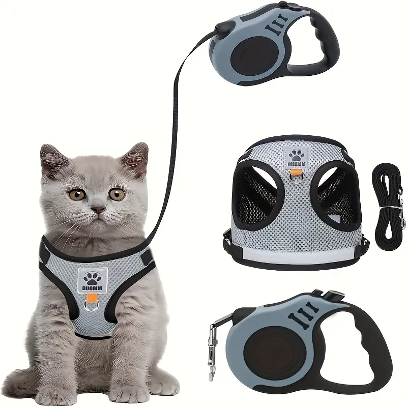 Cat Dog Leash Set, Harness Style Pet Chest Strap Anti-Escape Lead, Breathable Mesh Leash, Anti-Slip for Cats and Dogs, Leash Included