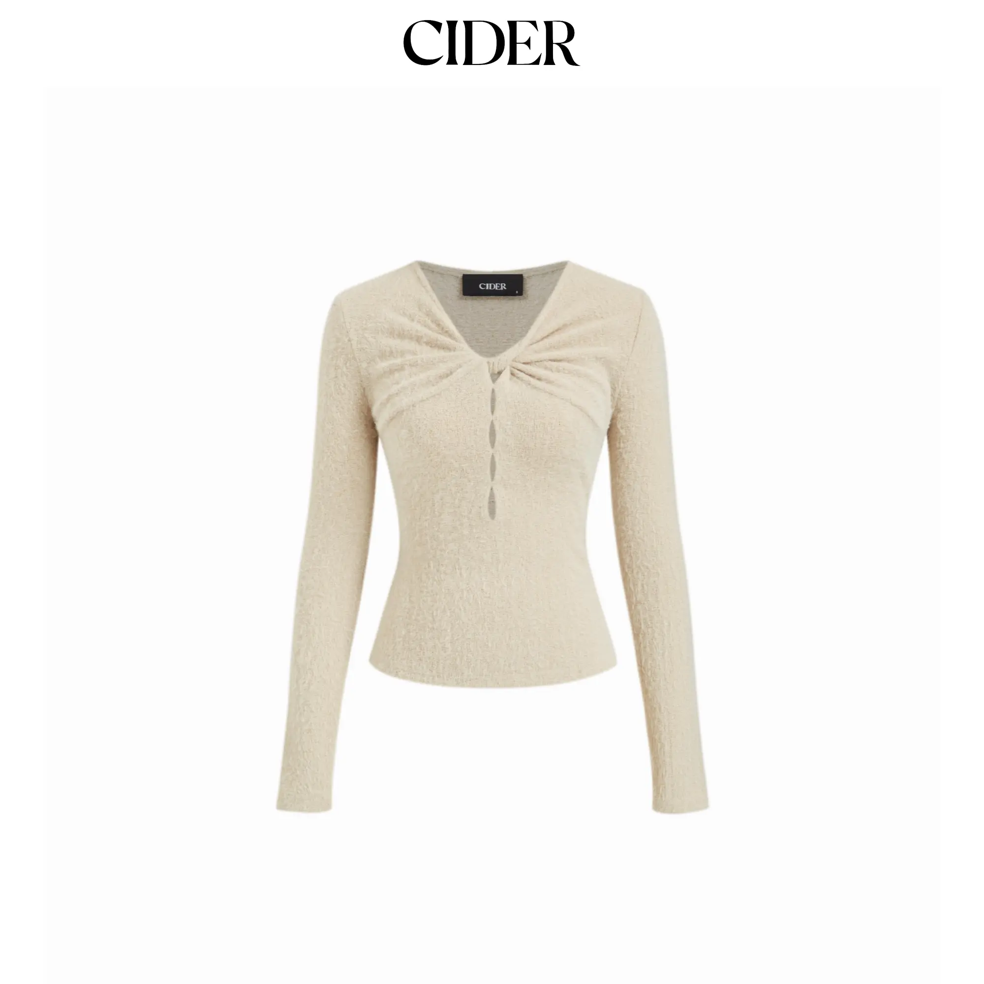Cider V-neck Long Sleeve Twist Cut Out Top SummerFinds