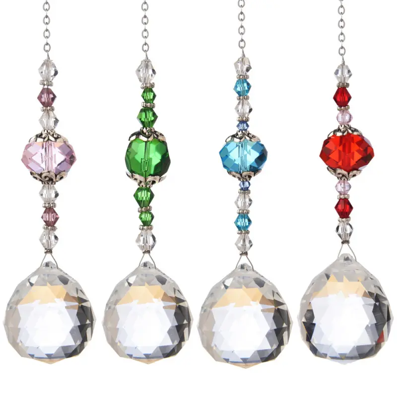 4pcs Premium Crystal Sun Catcher Hanging Decor - Colorful Beaded Rainbow Maker for Window, Magical Prism Ornament, Light-Refracting Boho Home Decor Gift for Women, Ideal for Plants, Trees, Christmas, Decoration, Room