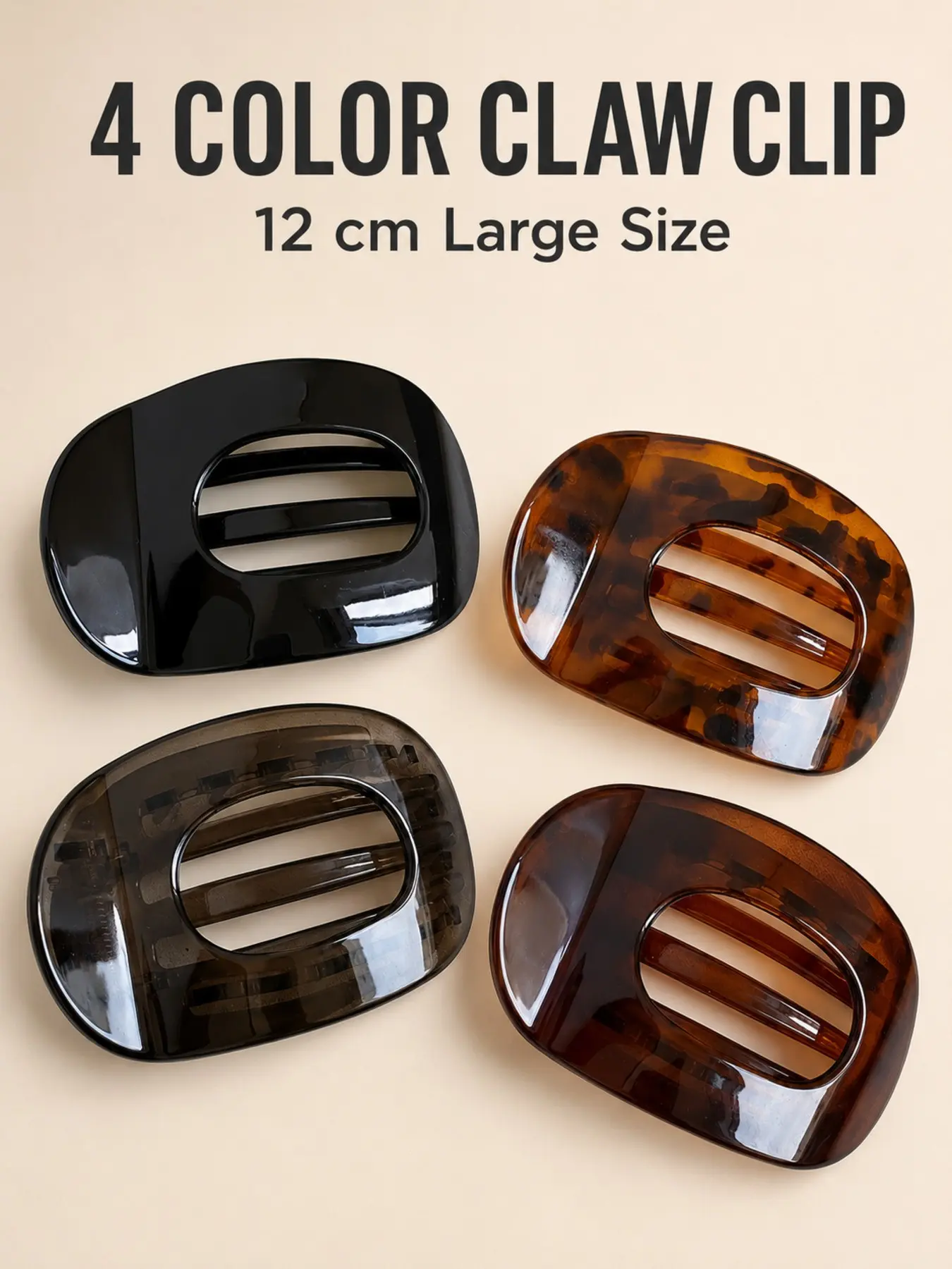 Large Flat Hair Claw Clip for Women, Tortoise Shell French Twist Clip, Strong Hold Lay-Flat Hair Clip for Thick Hair