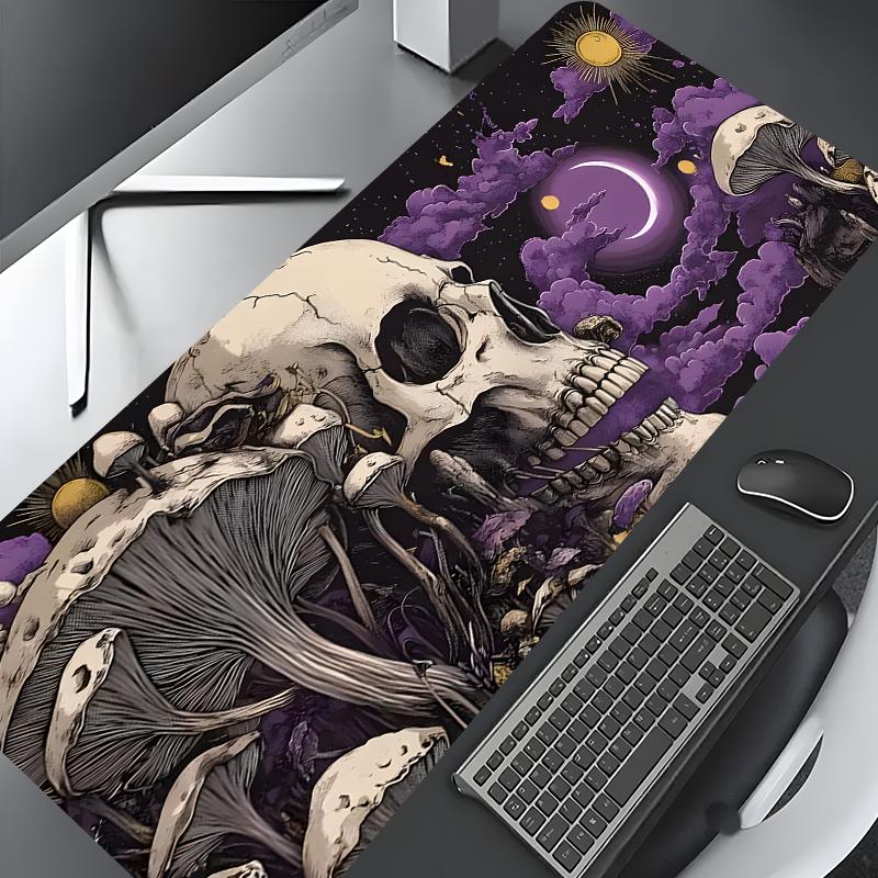 Skull & Mushroom Pattern Mouse Pad, Large Gaming Mouse Pad, Aesthetic Desktop Decoration Protective Pad, Non-slip Rubber Pad for Laptop, Desktop Computer Games