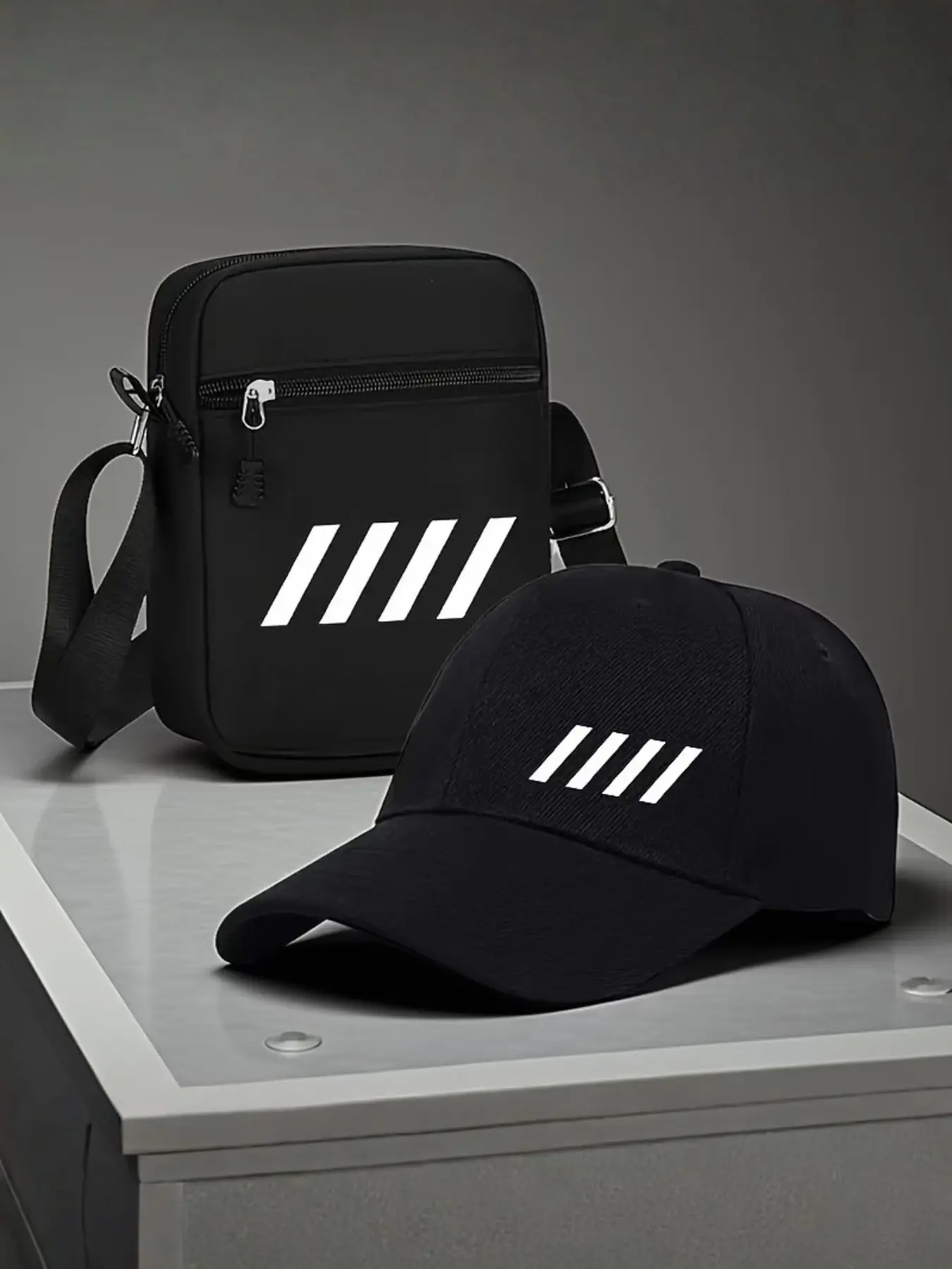 2pcs Geometric Pattern Baseball Caps and Crossbody Bags, Adjustable Street Fashion Outdoor Sports Hats, Perfect for Daily Wear and Gifts