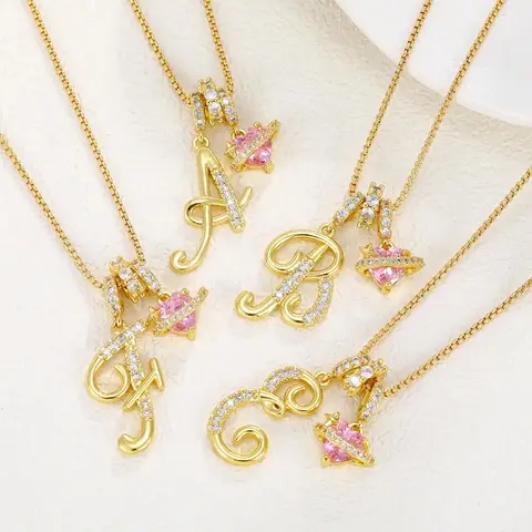Women's Aesir 18K Gold Plated 3-Layer Initial A-Z Letter Necklace - Exquisite Pendant, Snake Chain Choker, Pink Zircon Heart, Adjustable Length Statement Necklace, Romantic Fashion Accessory Sets for Valentine’s Gifts