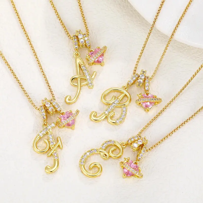 Women's Aesir 18K Gold Plated 3-Layer Initial A-Z Letter Necklace - Exquisite Pendant, Snake Chain Choker, Pink Zircon Heart, Adjustable Length Statement Necklace, Romantic Fashion Accessory Sets for Valentine’s Gifts